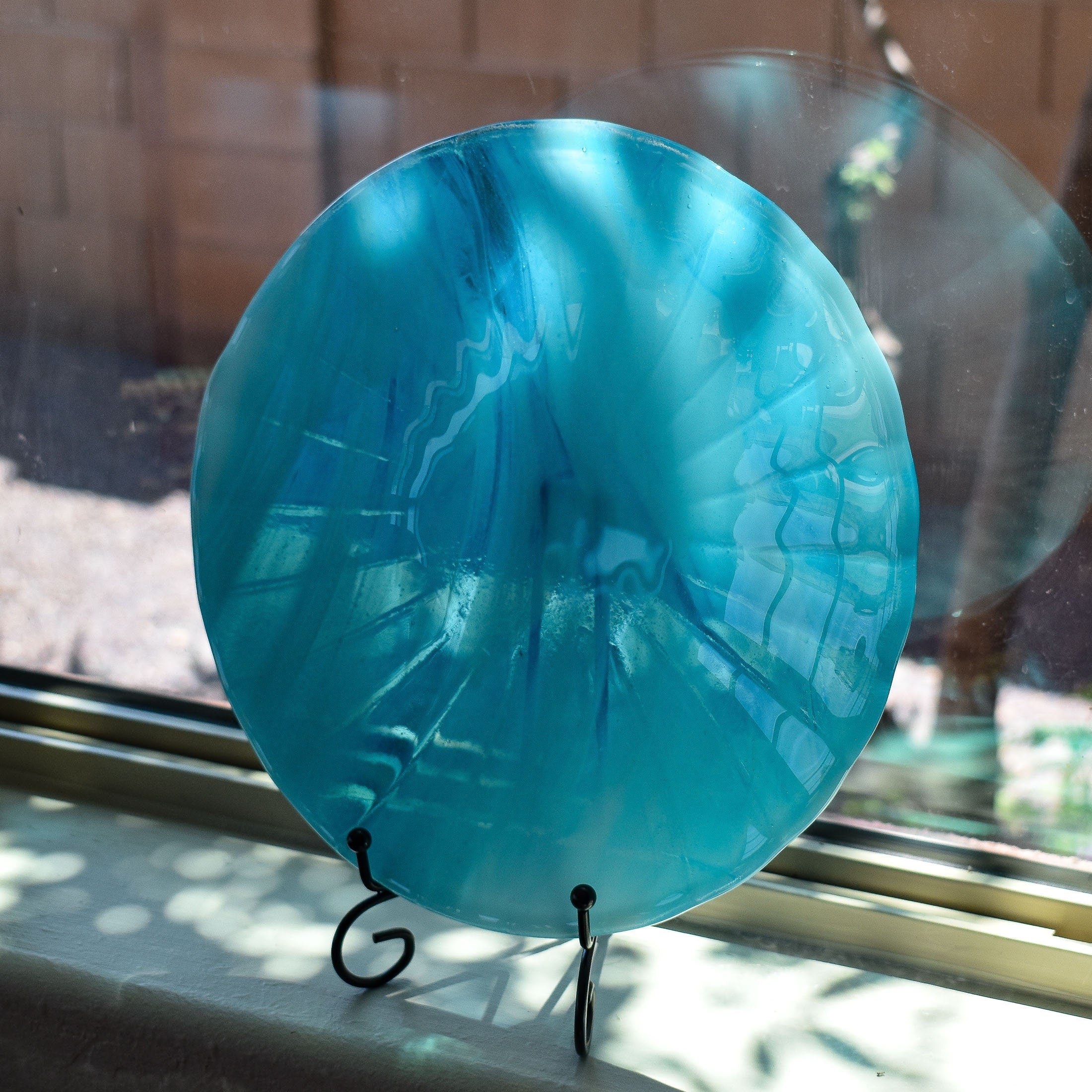 Large 10" Round Fused Glass Ruffled Tray | Turquoise Blue Table Centerpiece | Serving Tray | Housewarming Gift