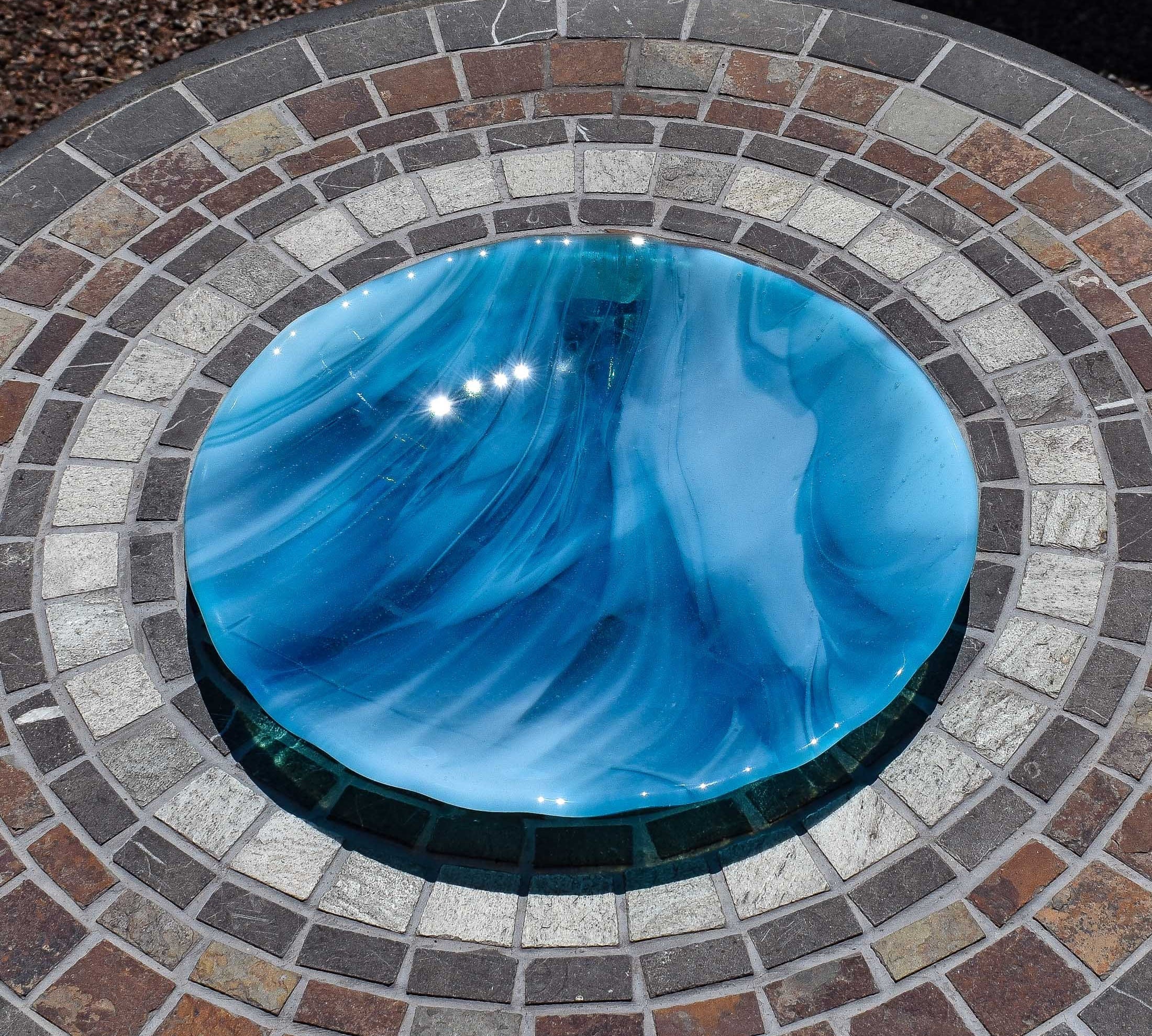 Large 10" Round Fused Glass Ruffled Tray | Turquoise Blue Table Centerpiece | Serving Tray | Housewarming Gift