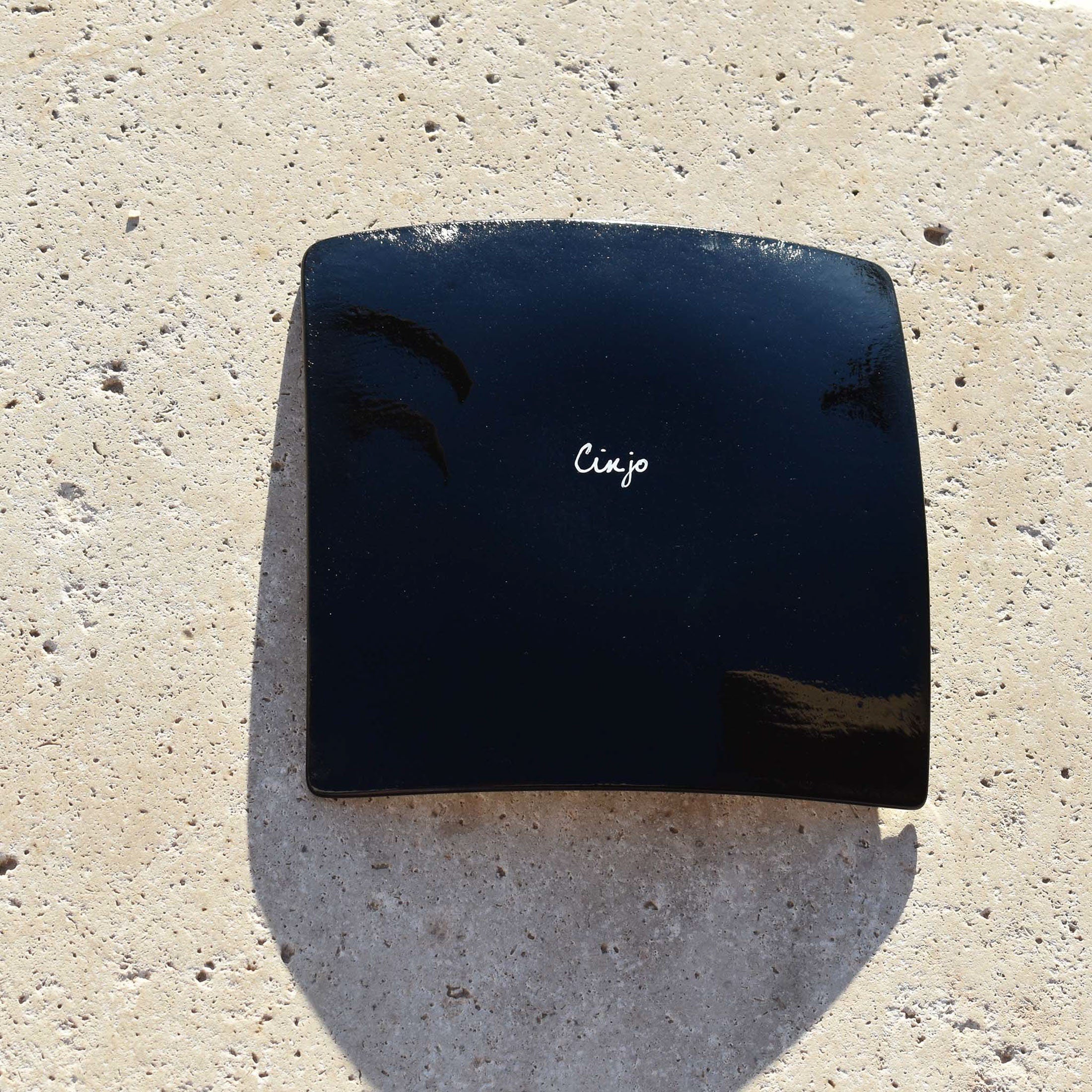 White and Black Fused Glass Tray – 6"