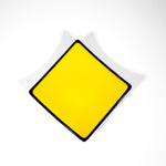 Square kiln-formed glass tray in Sunflower Yellow with black trim, 6 inches with sloped corners.