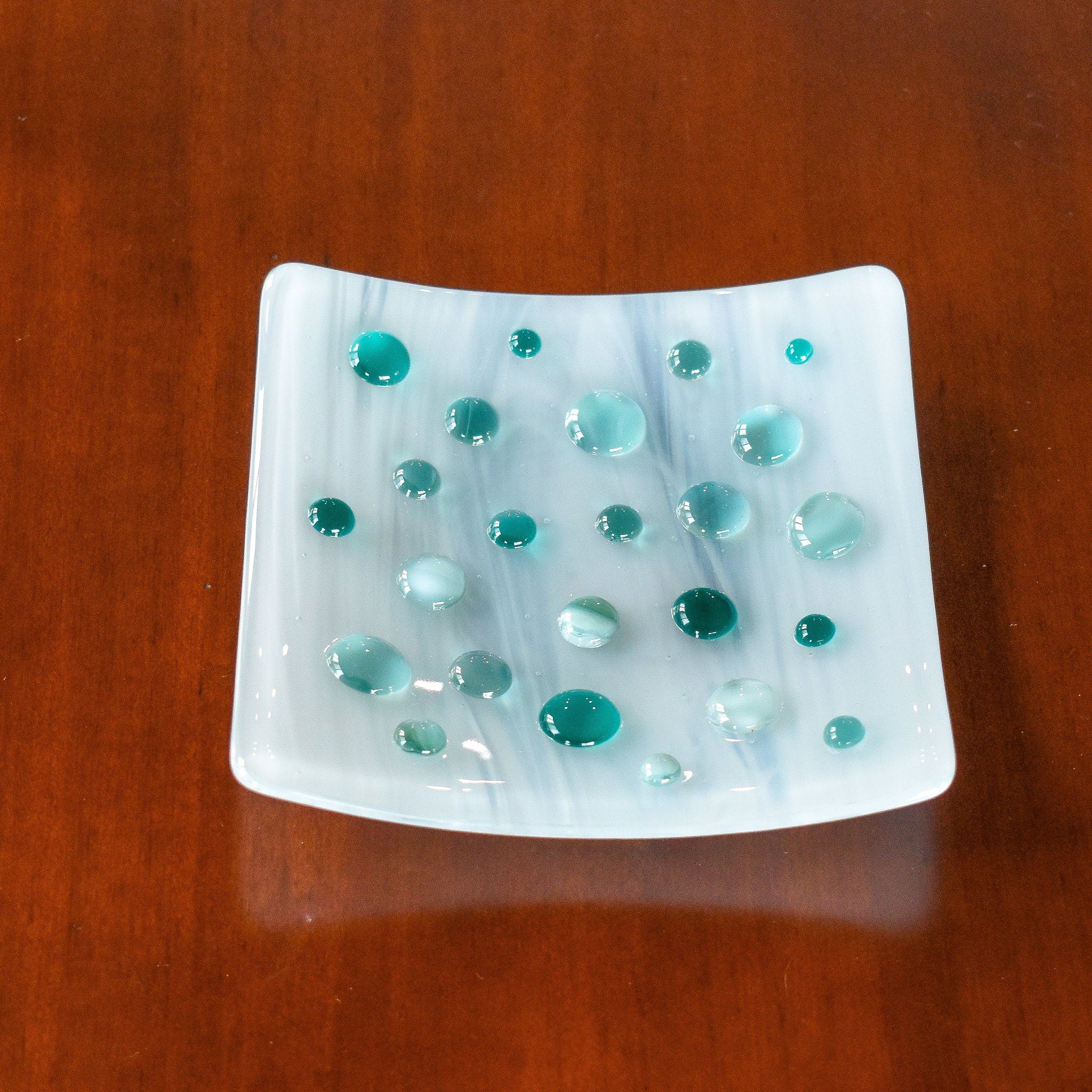 Pure White Catchall Tray with Teal Green Accents