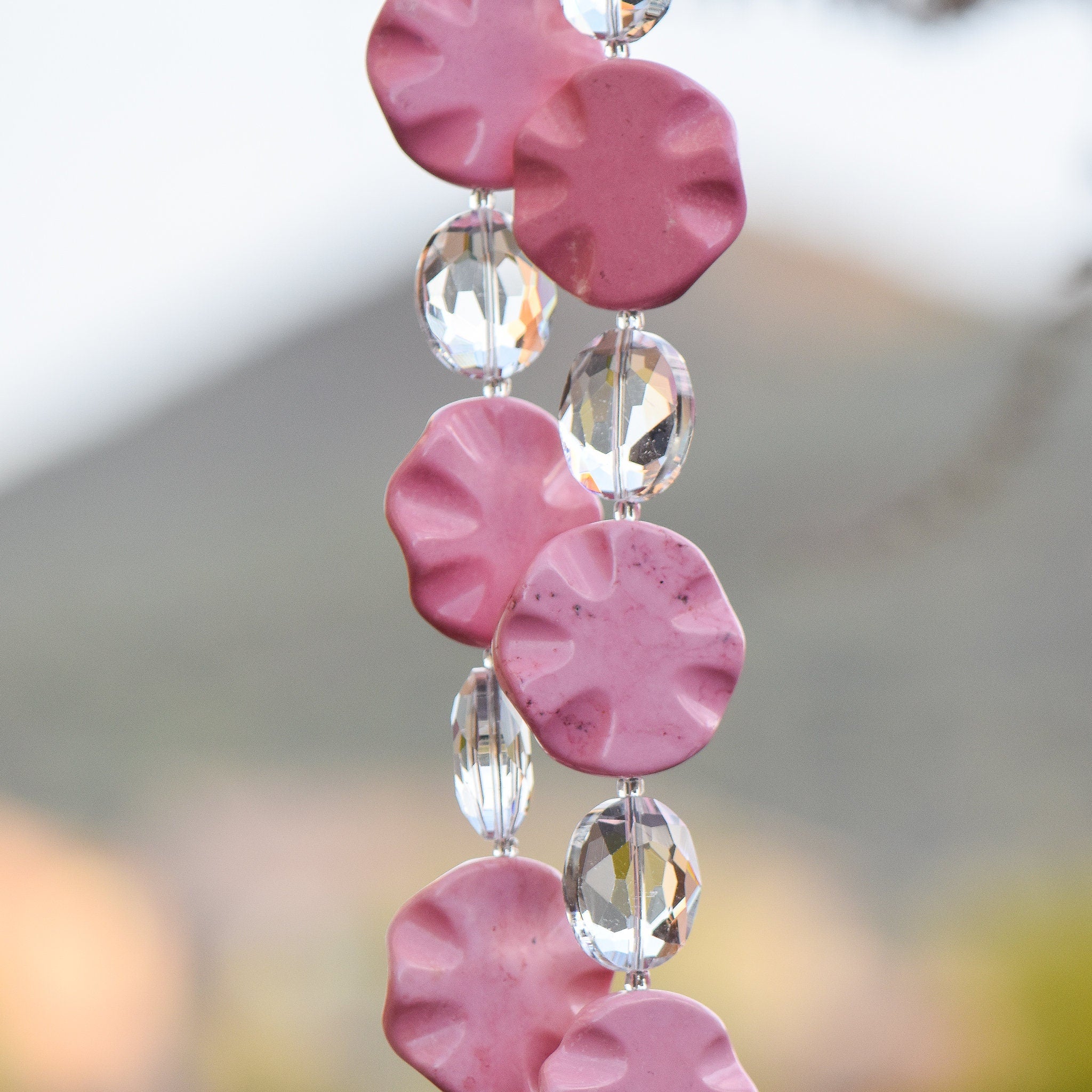 Pink Magnesite Stone Sun Chime - Handcrafted Garden and Patio Decor