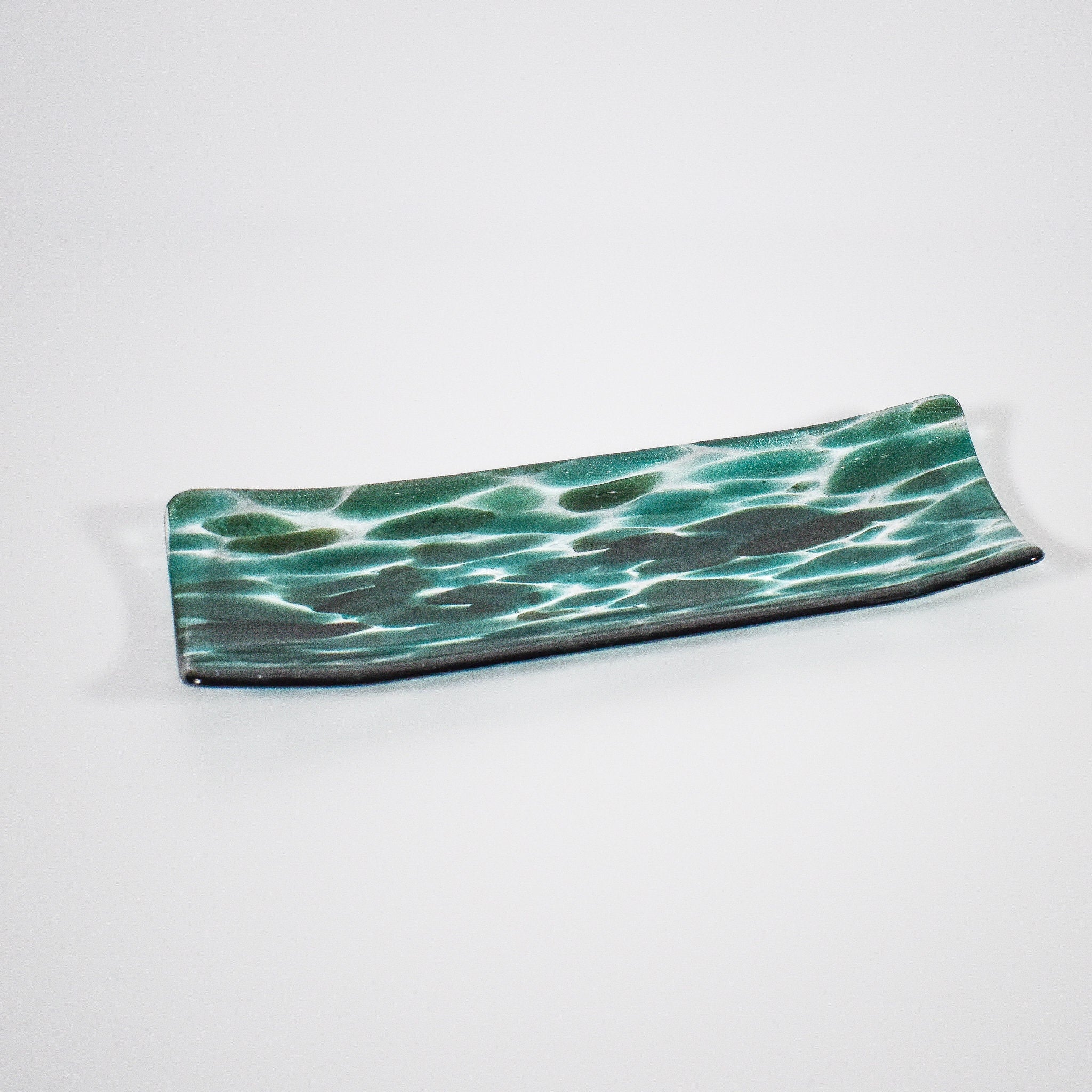 Unique Sparkling Green Glass Serving Tray with Channel Design - Home Entertaining Essential