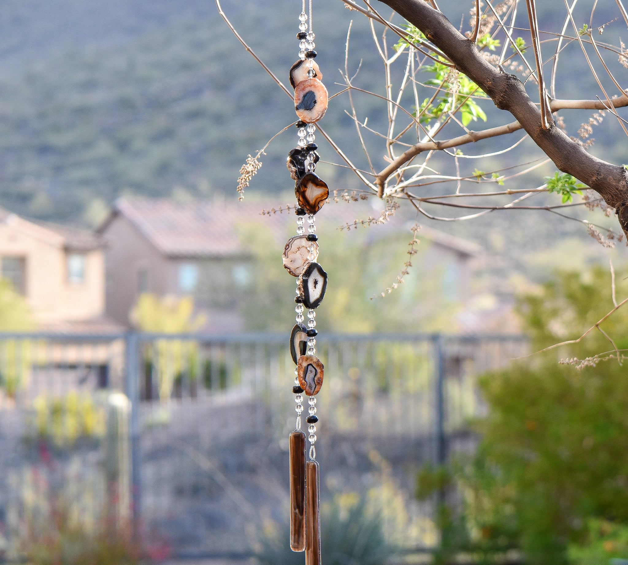 Black Agate Glass Sun-Catcher and Wind Chime Patio and Garden Decor