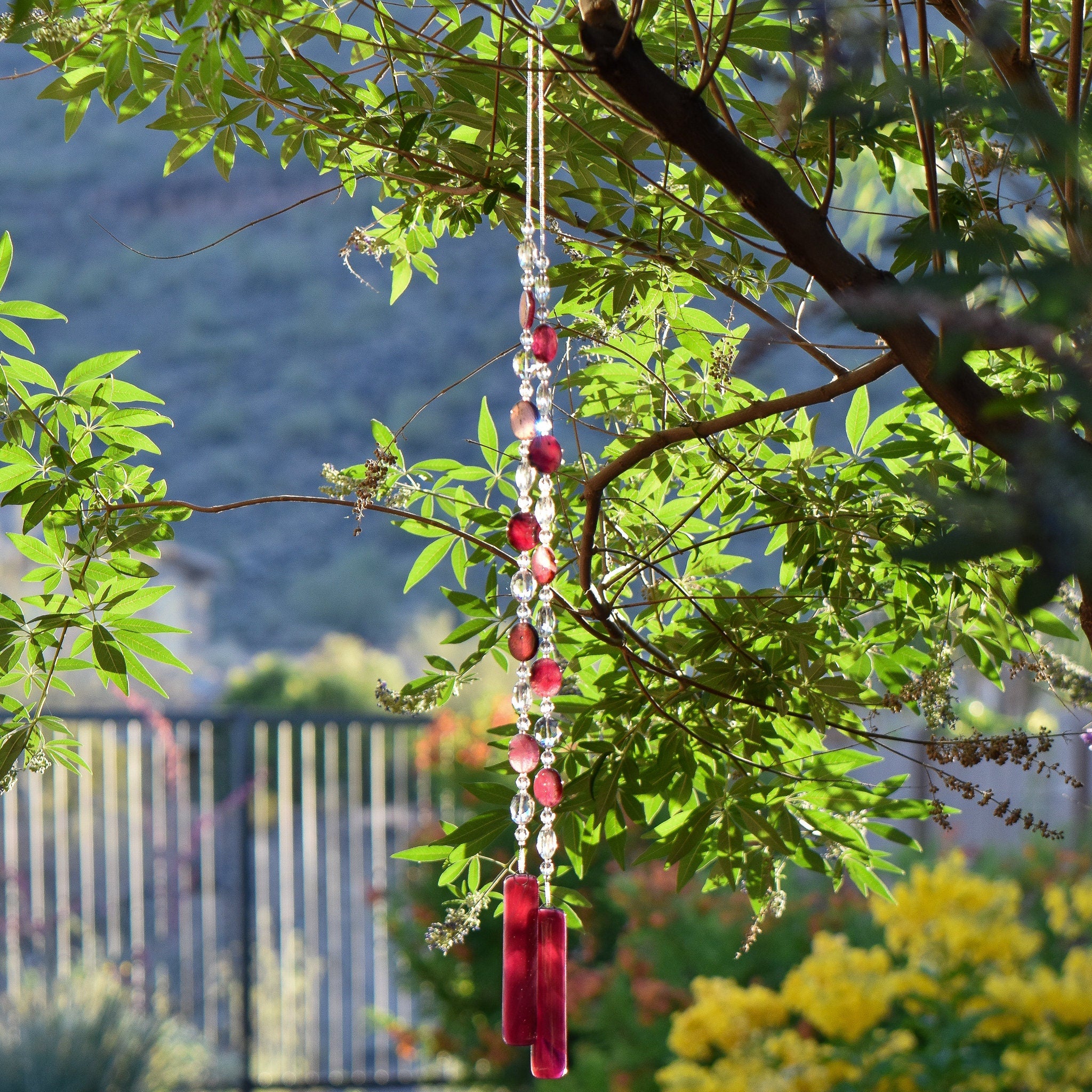 Outdoor Pink Agate and Crystal Sun Chime for a Magical Sun-Catching Display