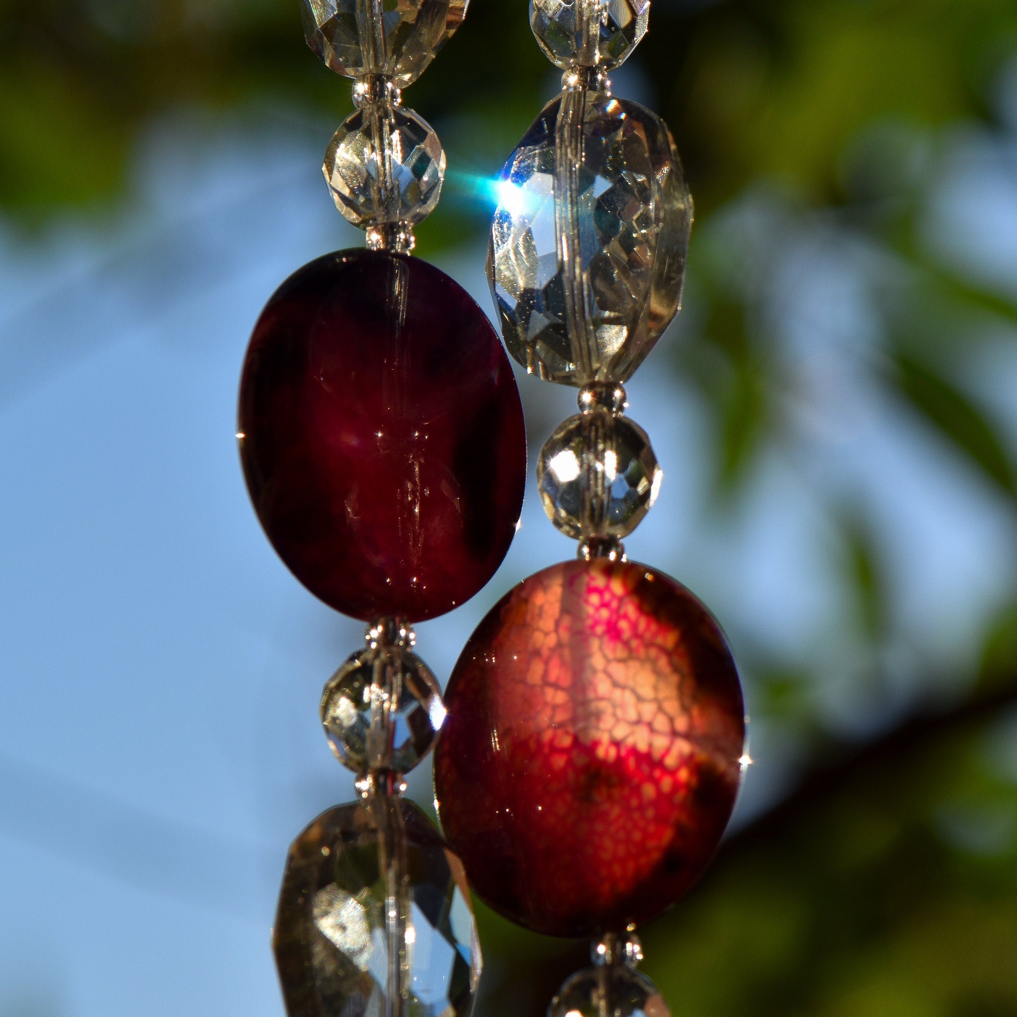 Outdoor Pink Agate and Crystal Sun Chime for a Magical Sun-Catching Display