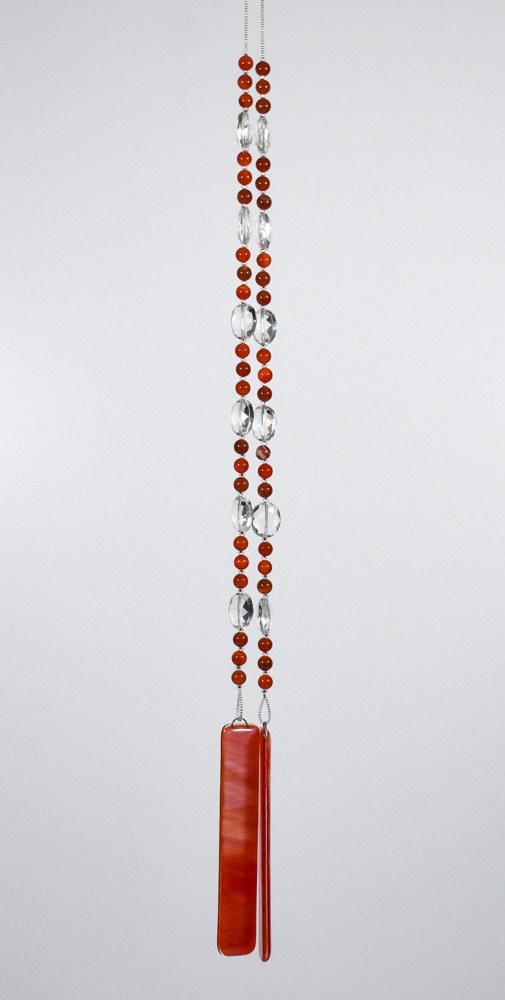 Red Agate Stone and Fused Glass Sun Chime for the Outdoors - Bright, Beautiful Color