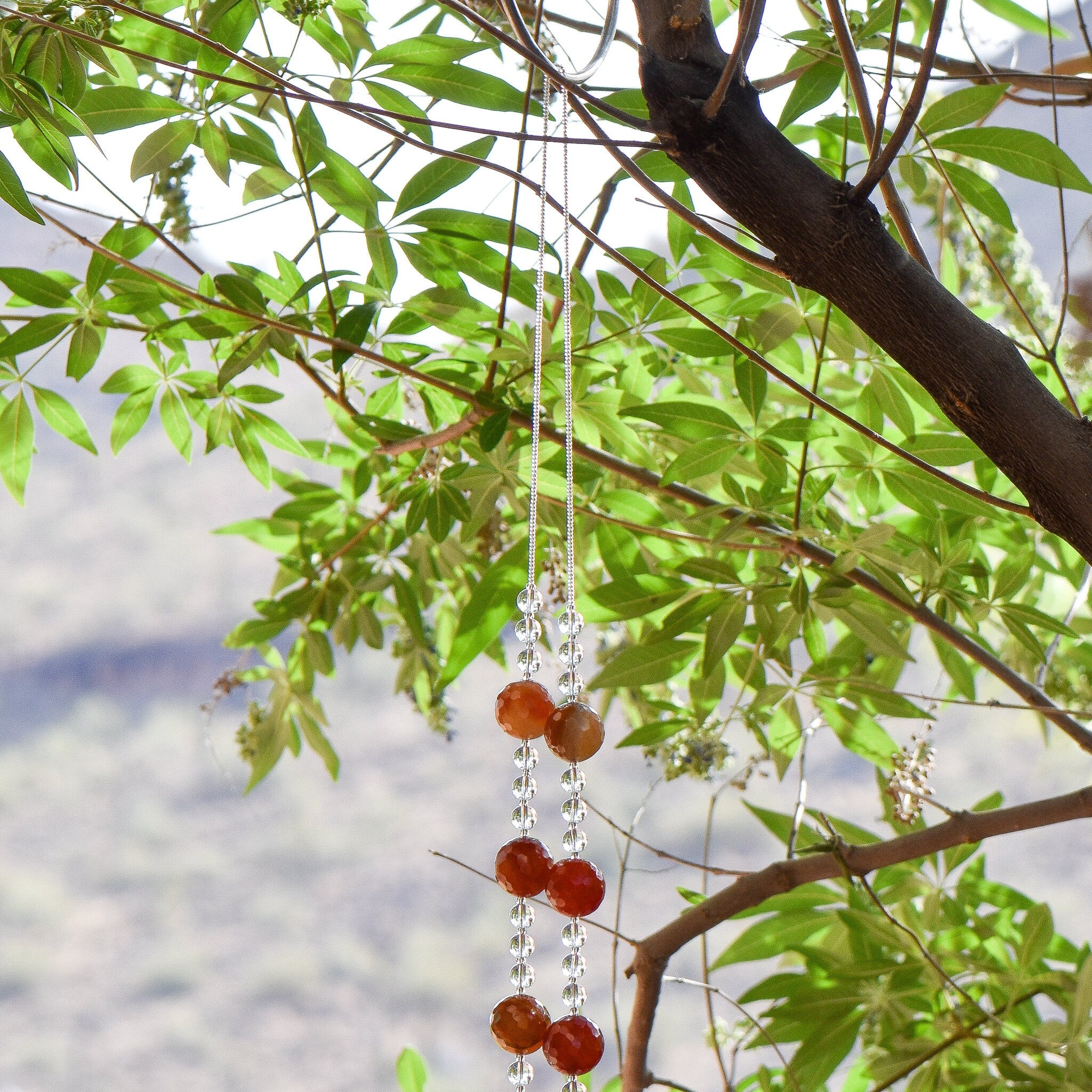 Orange Carnelian Agate Stone Sun-Catcher Wind Chime for Patio, Garden, Balcony