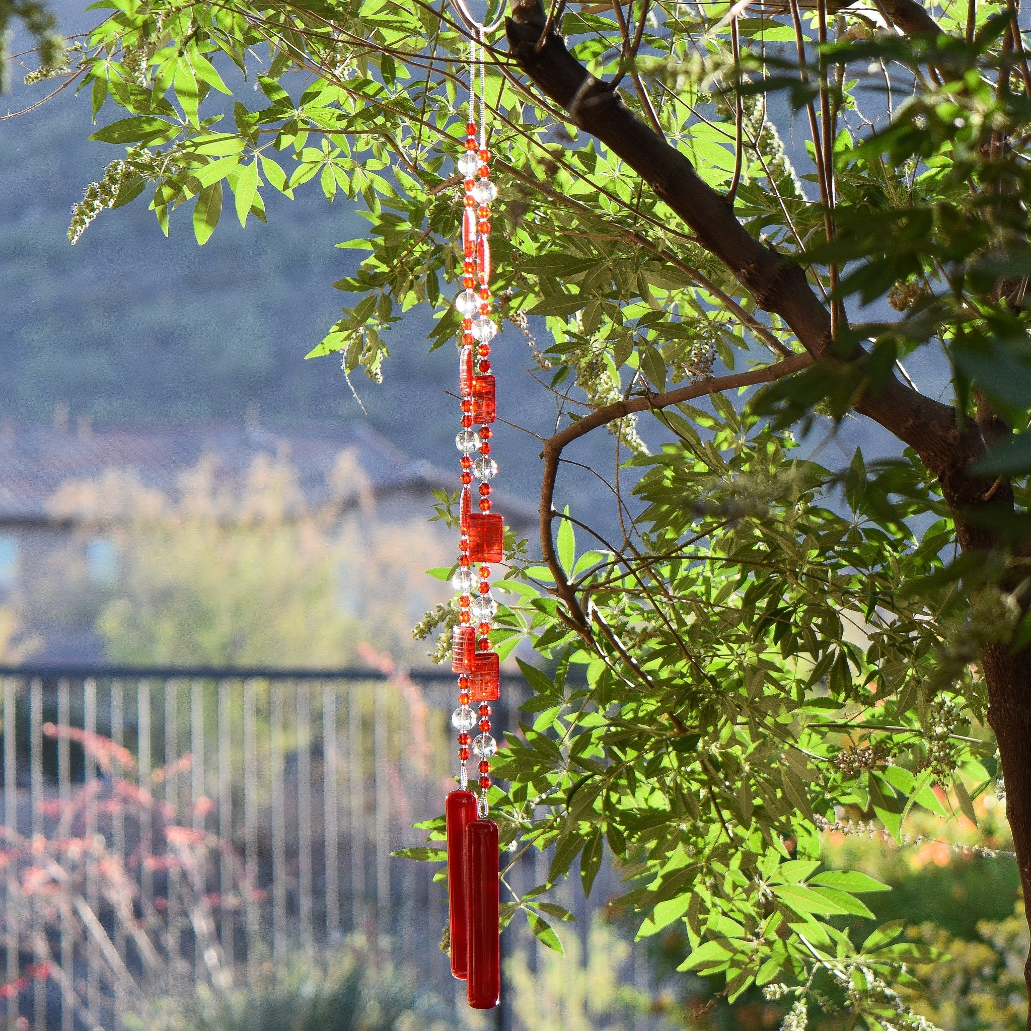 Bright Red Sun-Catcher Wind Chime for Patio, Garden, Porch or Balcony