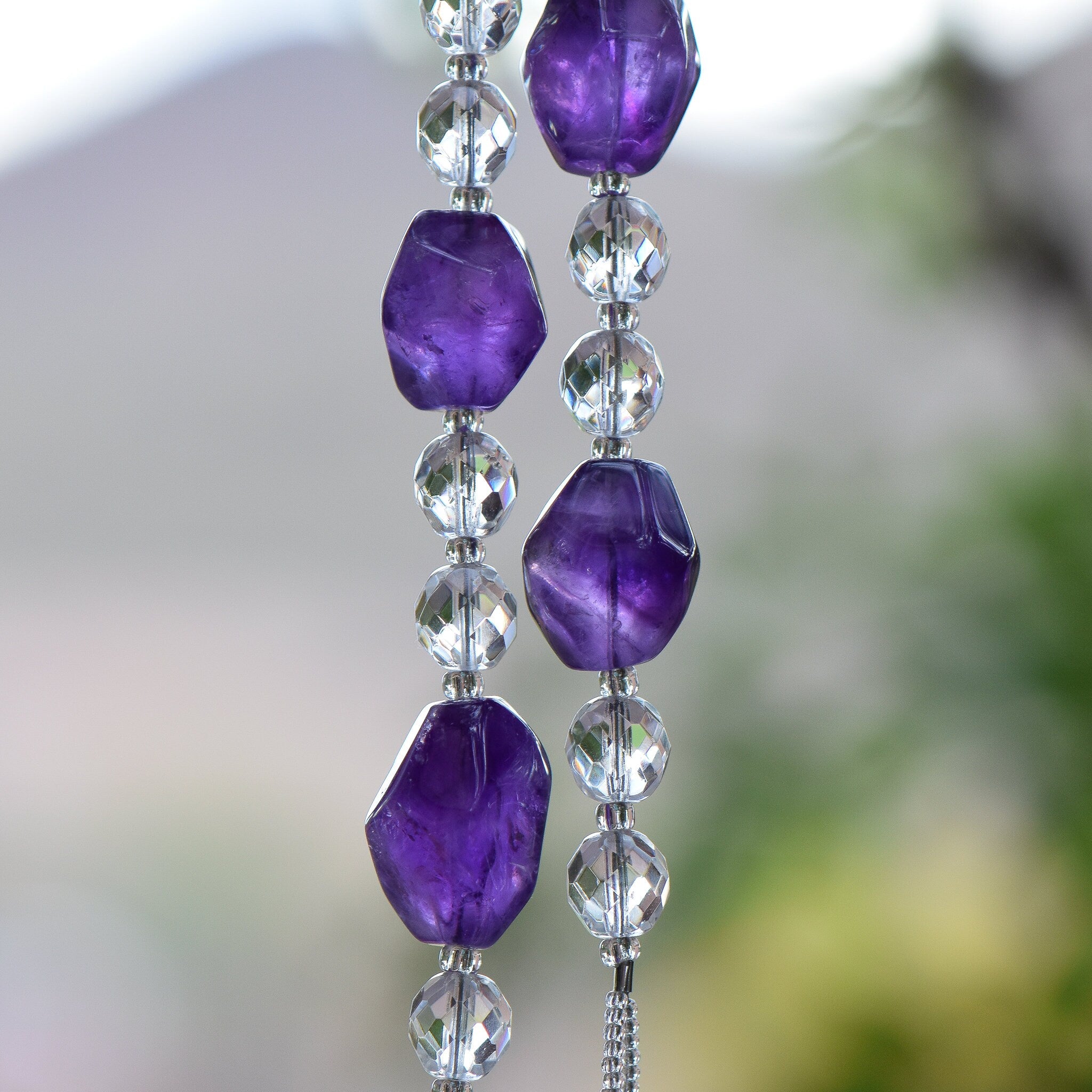 Colorful Amethyst Stone and Glass Sun-Catcher Wind Chime for Outdoor Living