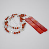 Red Agate Stone and Fused Glass Sun Chime for the Outdoors - Bright, Beautiful Color