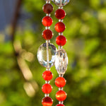 Red Agate Stone and Fused Glass Sun Chime for the Outdoors - Bright, Beautiful Color