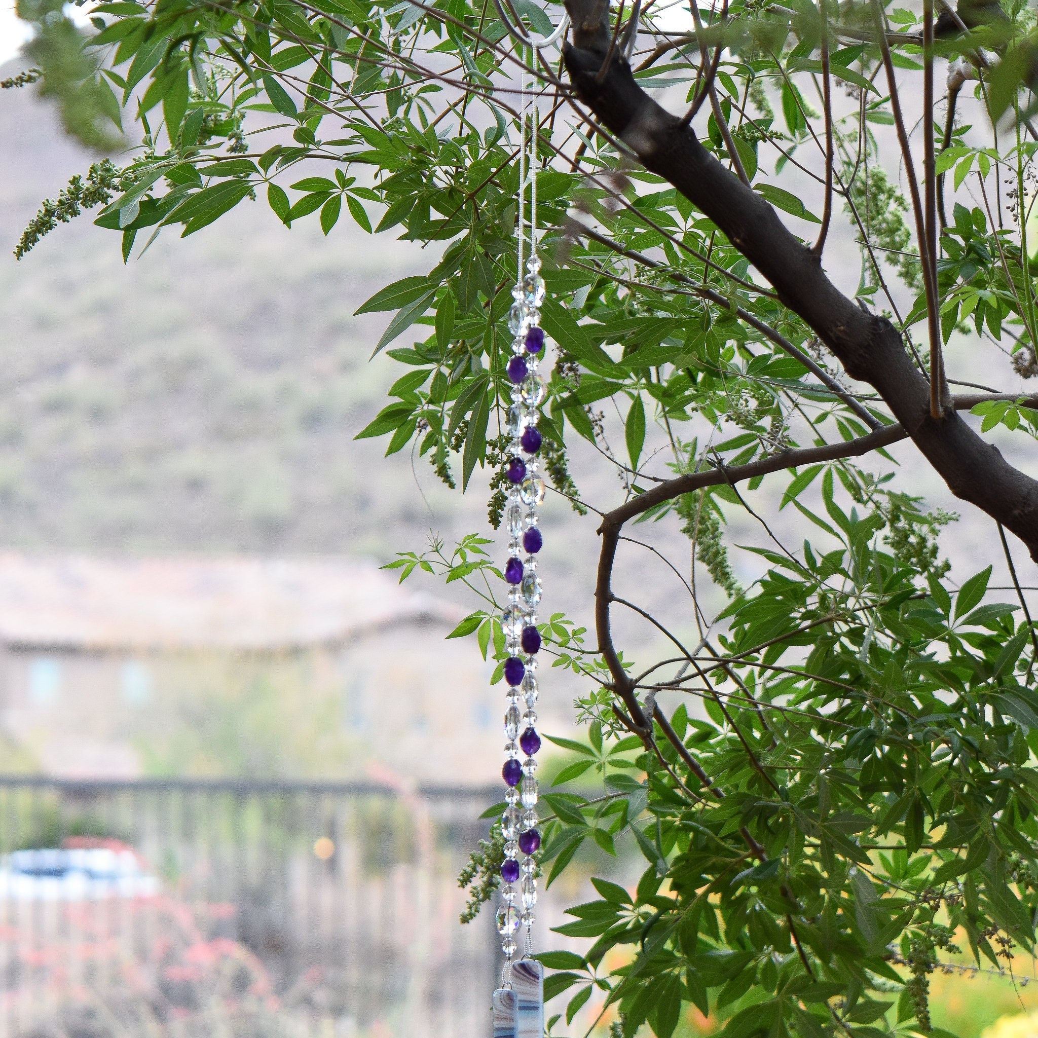 Gorgeous Amethyst Sun-Catcher Wind Chime with Glass Crystal