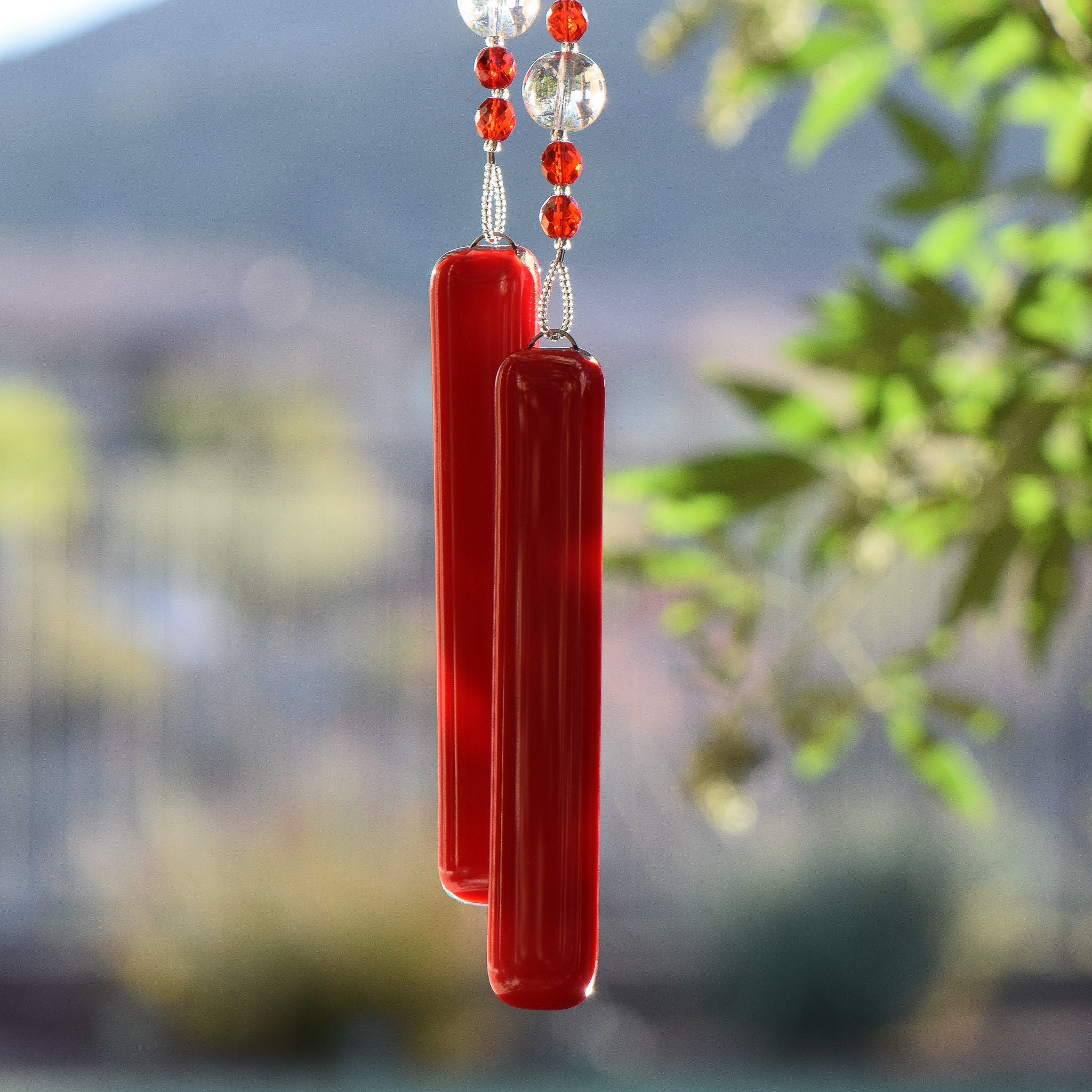 Bright Red Sun Glass Wind Chime