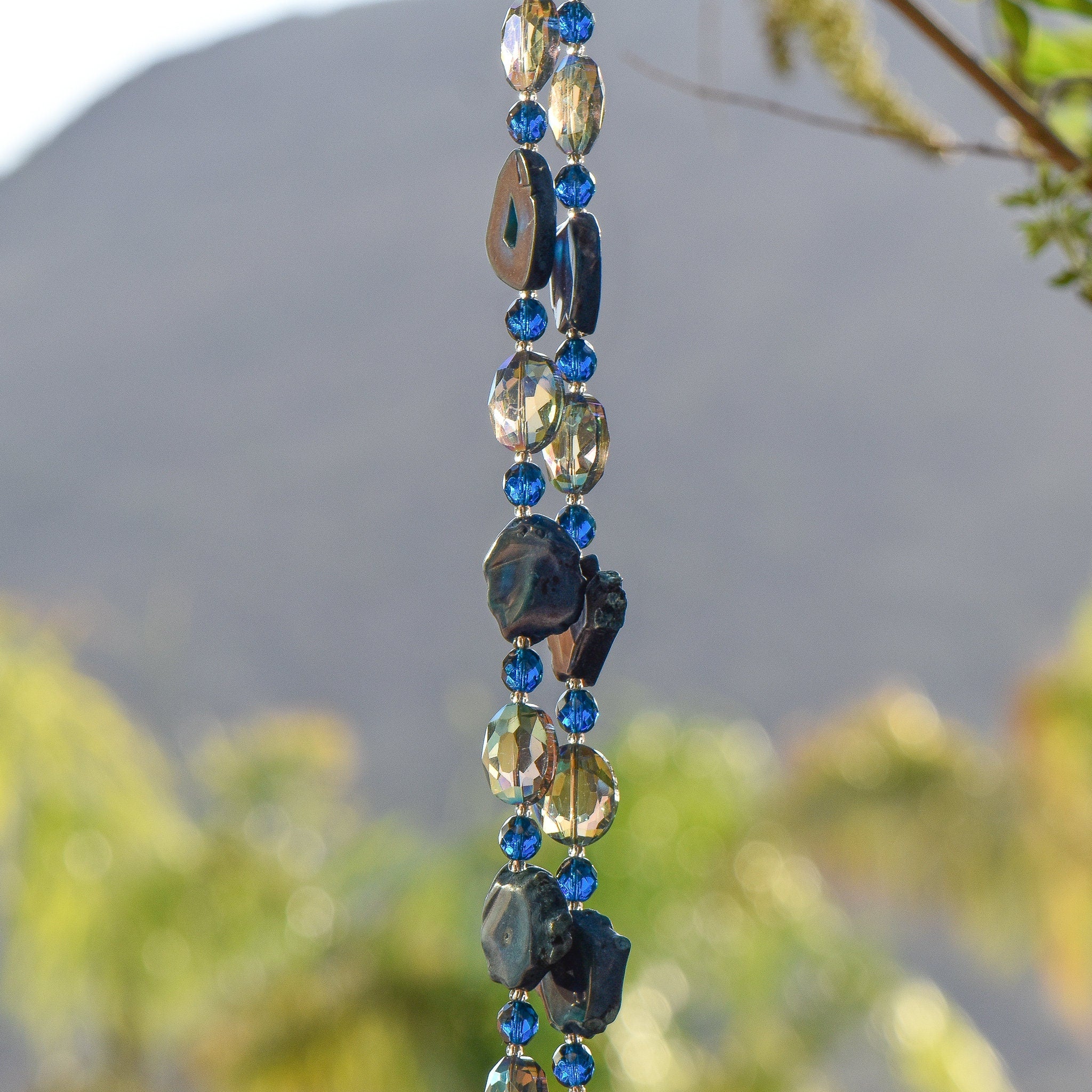 Midnight Blue Agate Sun Catcher Wind Chime - Beautiful Patio Decor