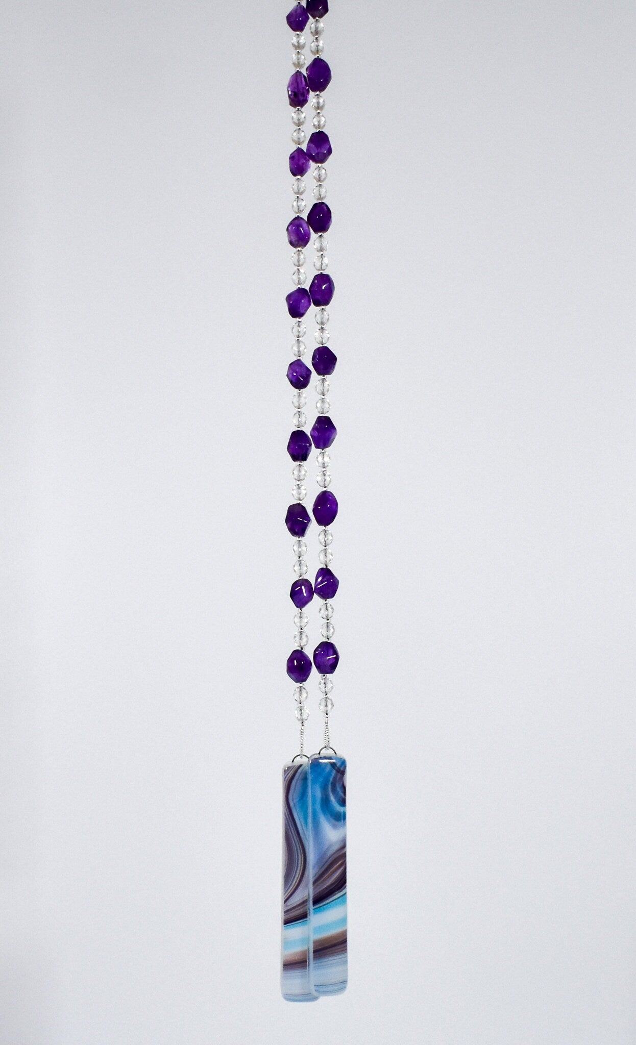 Colorful Amethyst Stone and Glass Sun-Catcher Wind Chime for Outdoor Living