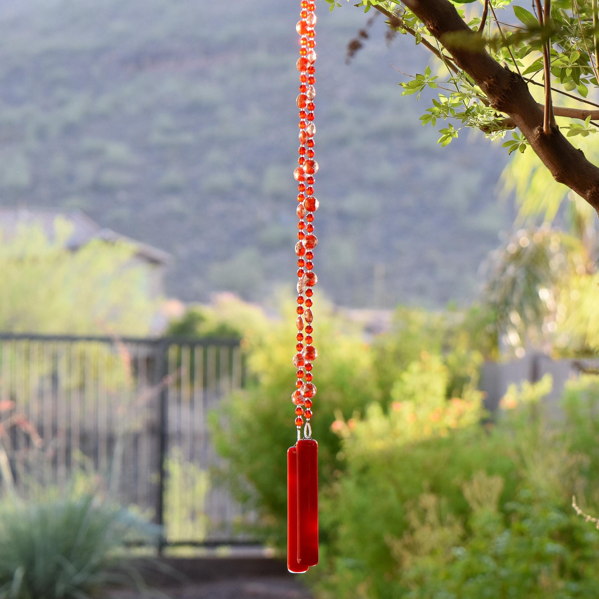 Red Metallic Glass Sun Catcher Wind Chime - Foil Lamp-worked Beads