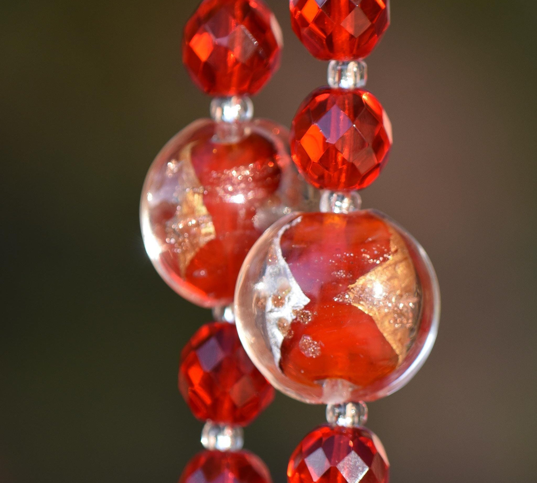 Red Metallic Glass Sun Catcher Wind Chime - Foil Lamp-worked Beads