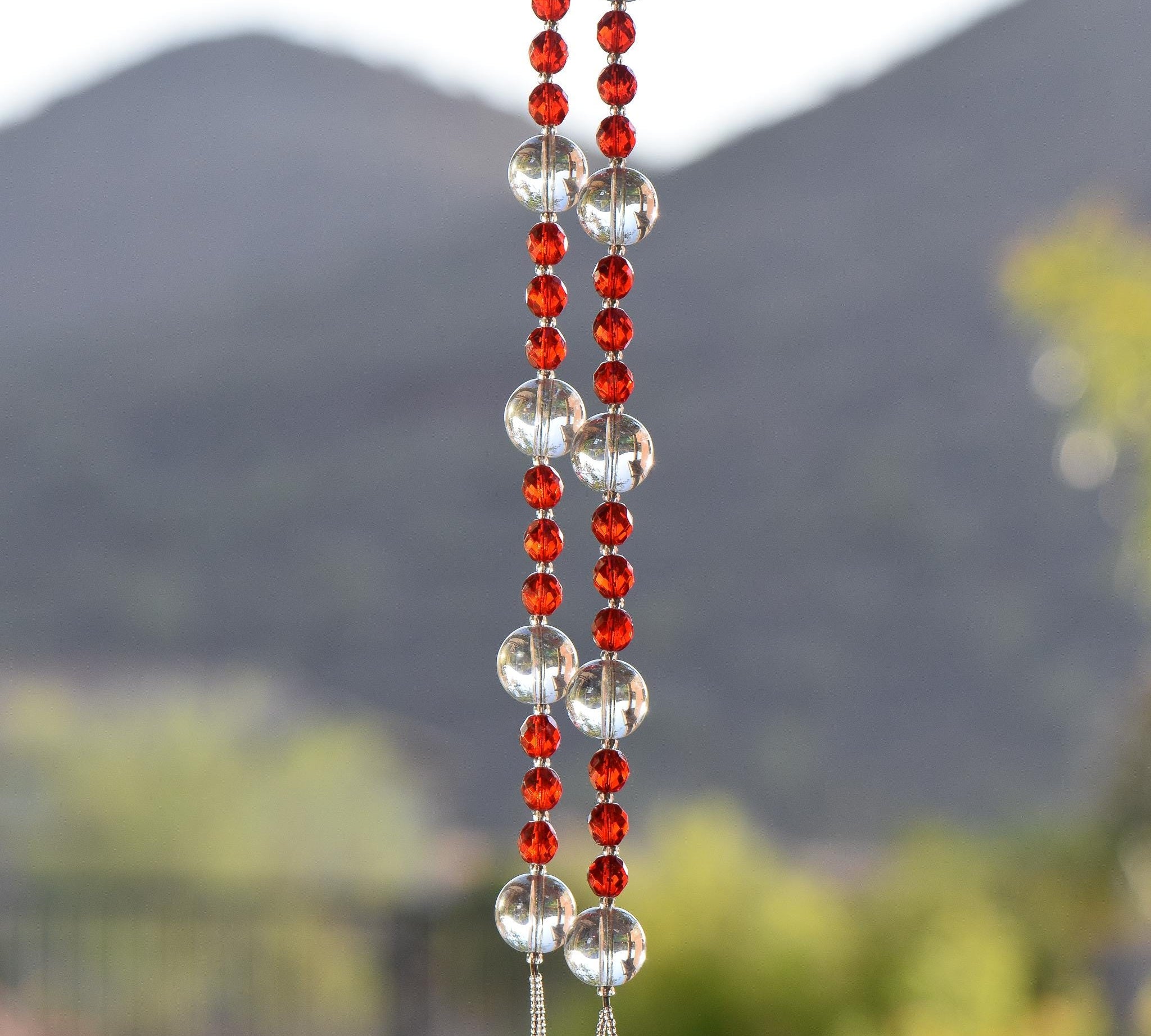 Bright Red Glass Sun Catcher and Wind Chime Outdoor Decor