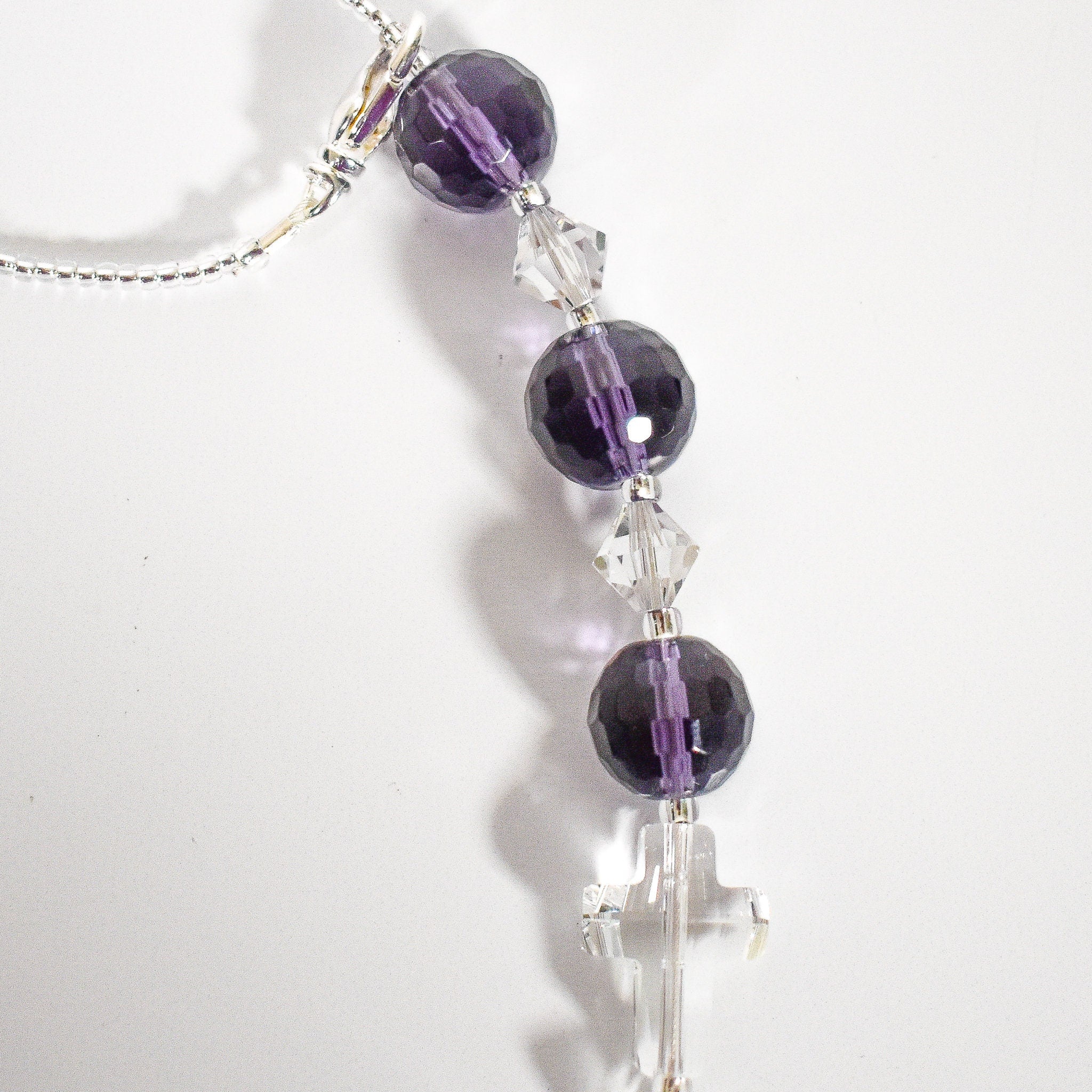 Handmade Purple Glass Car Charm with Crystal Cross