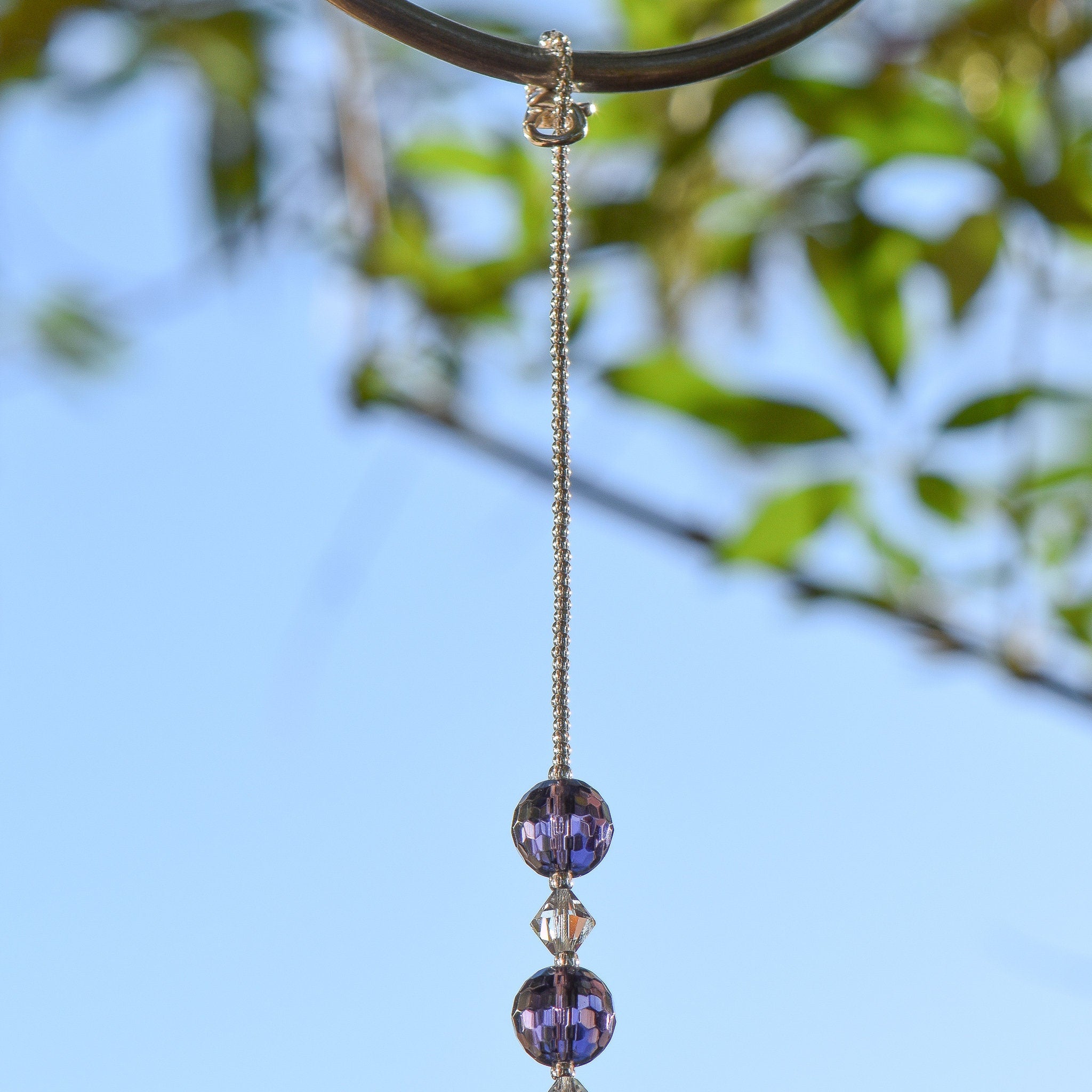 Handmade Purple Glass Car Charm with Crystal Cross