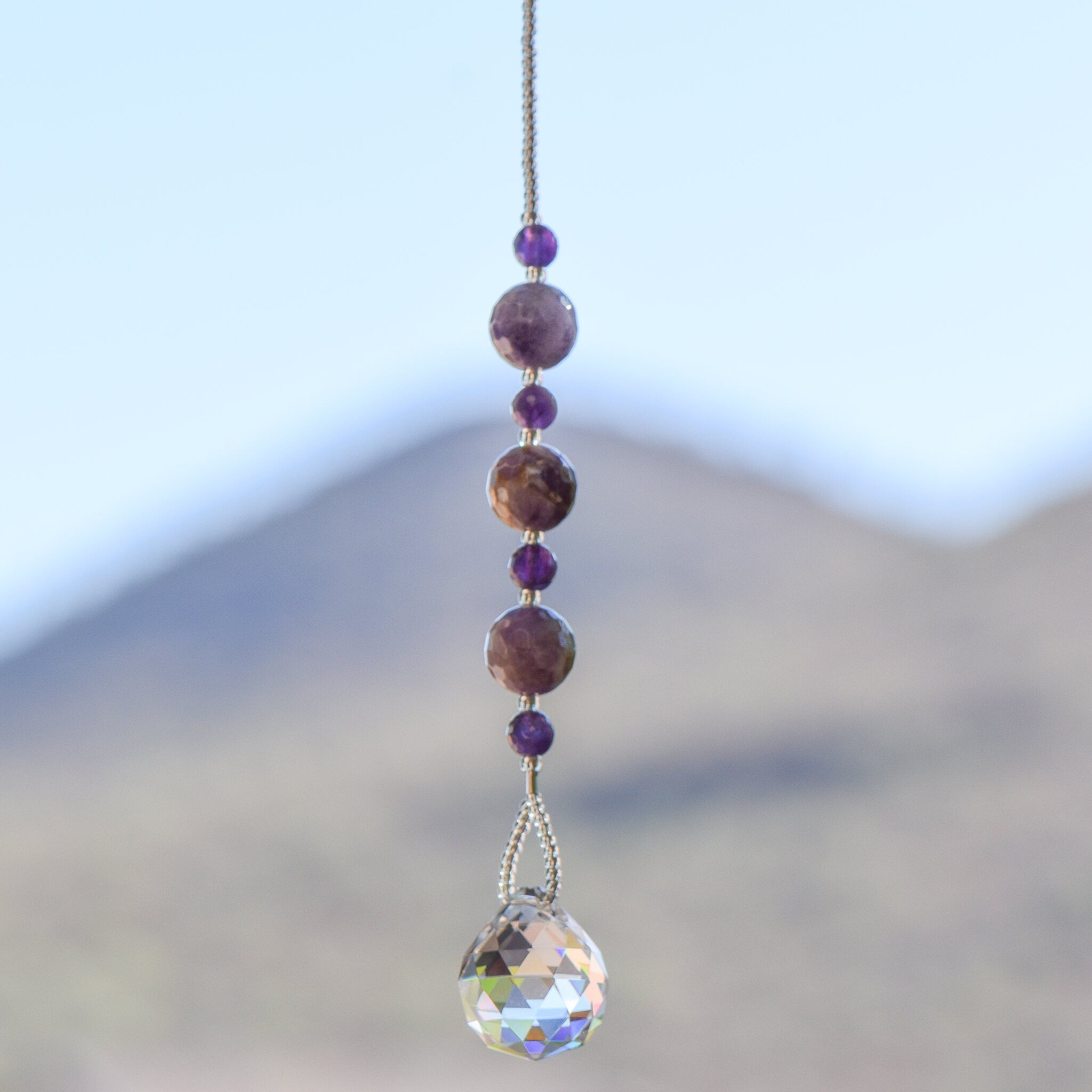 Amethyst Stone Car Charm Sun-Catcher - Sunlight Sparkle and Positive Vibes