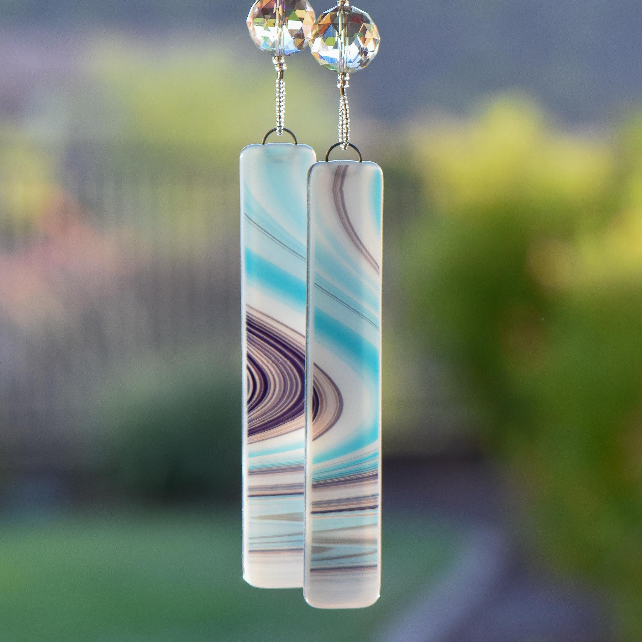 Brilliant Purple Pearls with Large Crystals - Sun Catcher and Wind Chime - Outdoor Decor