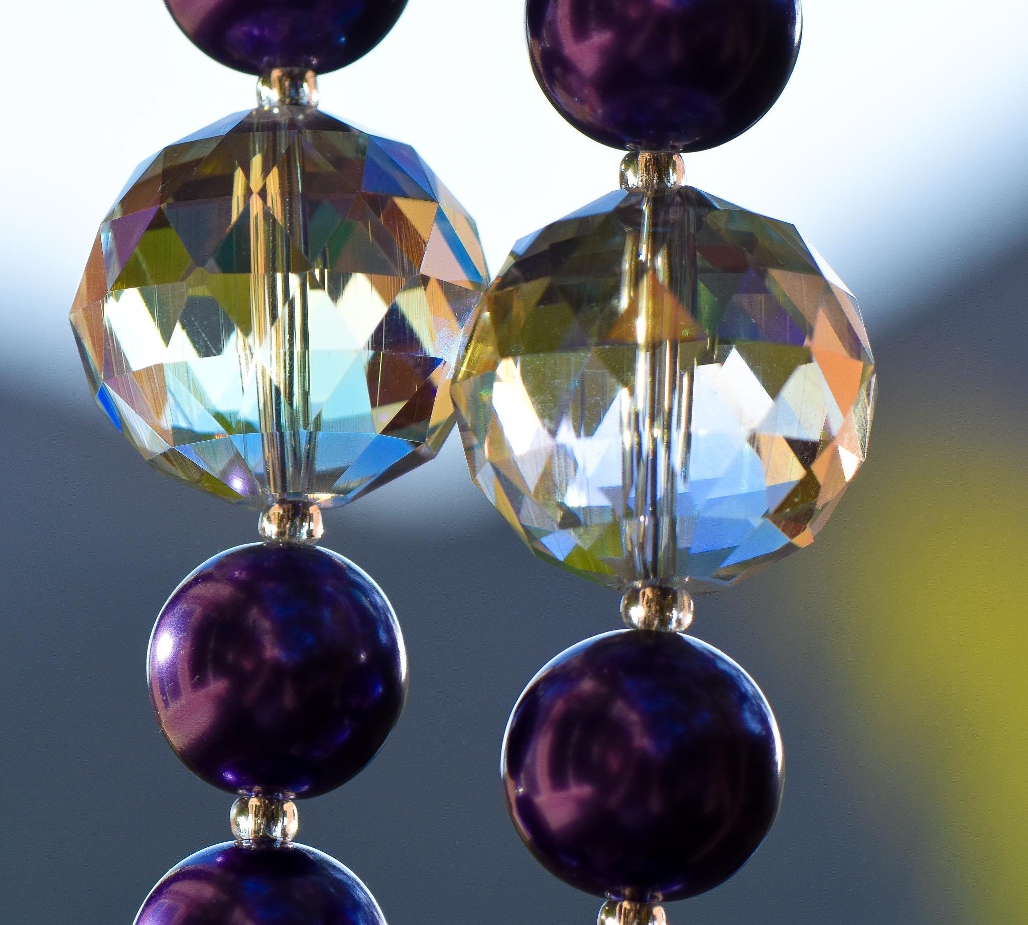 Brilliant Purple Pearls with Large Crystals - Sun Catcher and Wind Chime - Outdoor Decor