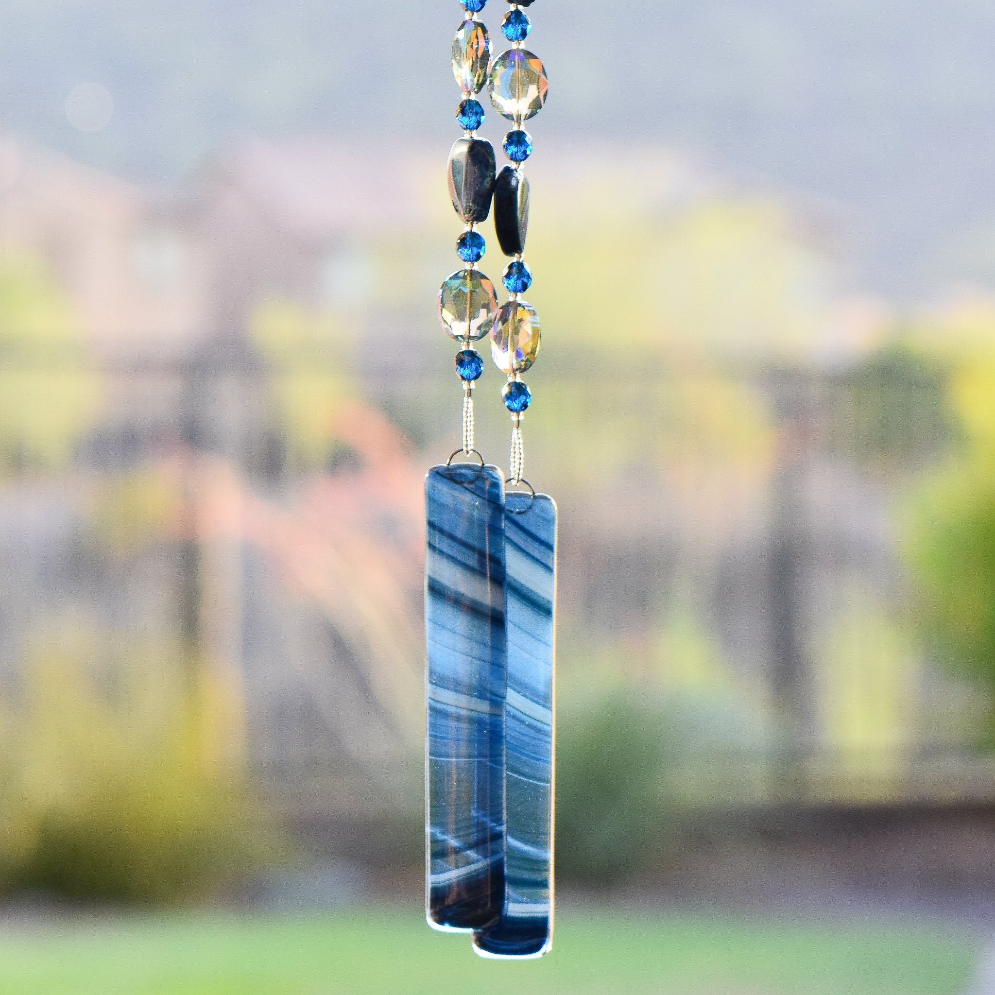 Midnight Blue Agate Sun Catcher Wind Chime - Beautiful Patio Decor