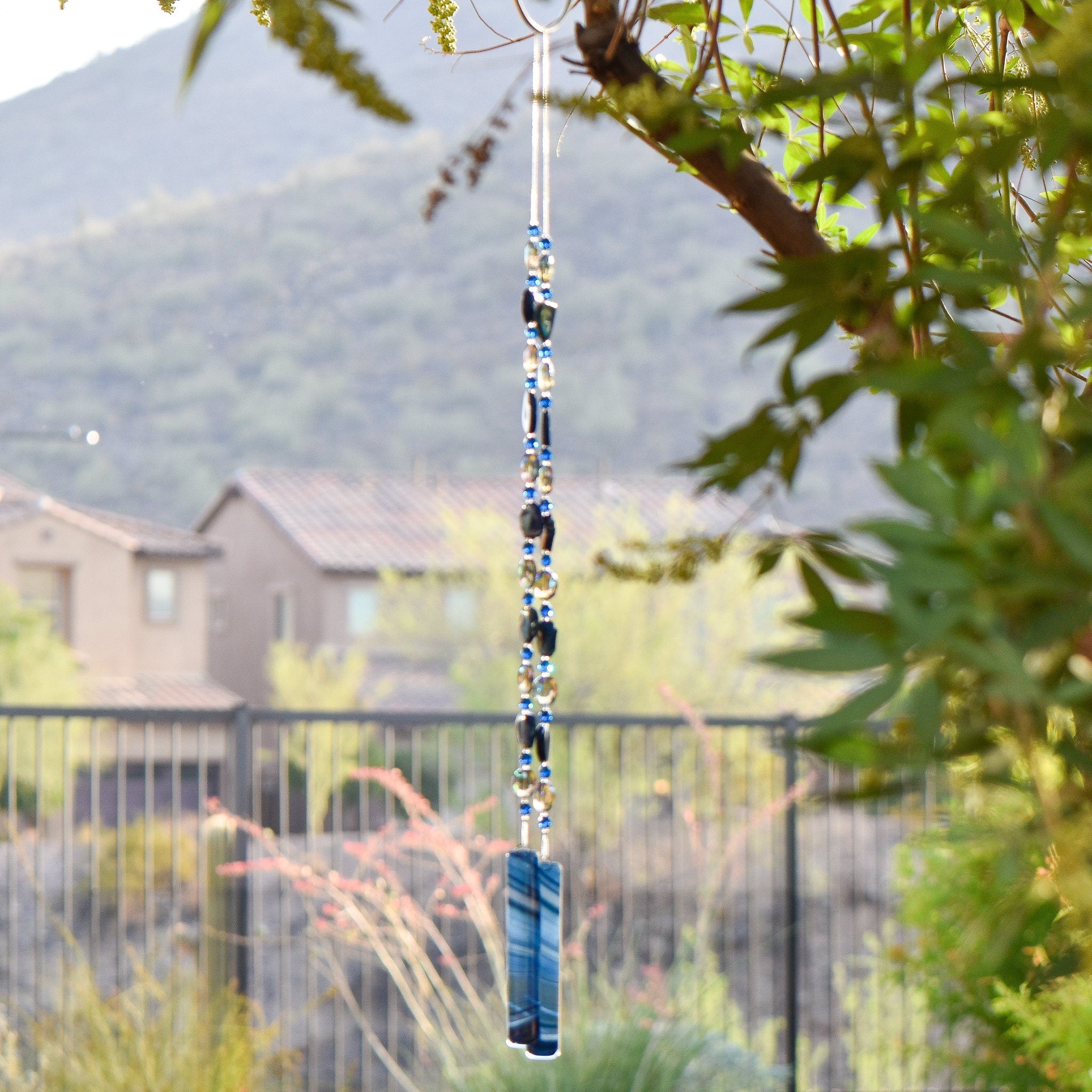 Midnight Blue Agate Sun Catcher Wind Chime - Beautiful Patio Decor