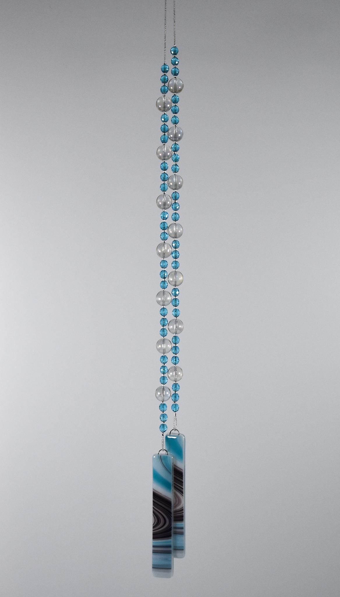 Turquoise Blue Glass Bead Wind Chime with Reflective Clear Glass - Outdoor Decor, Retirement Gift