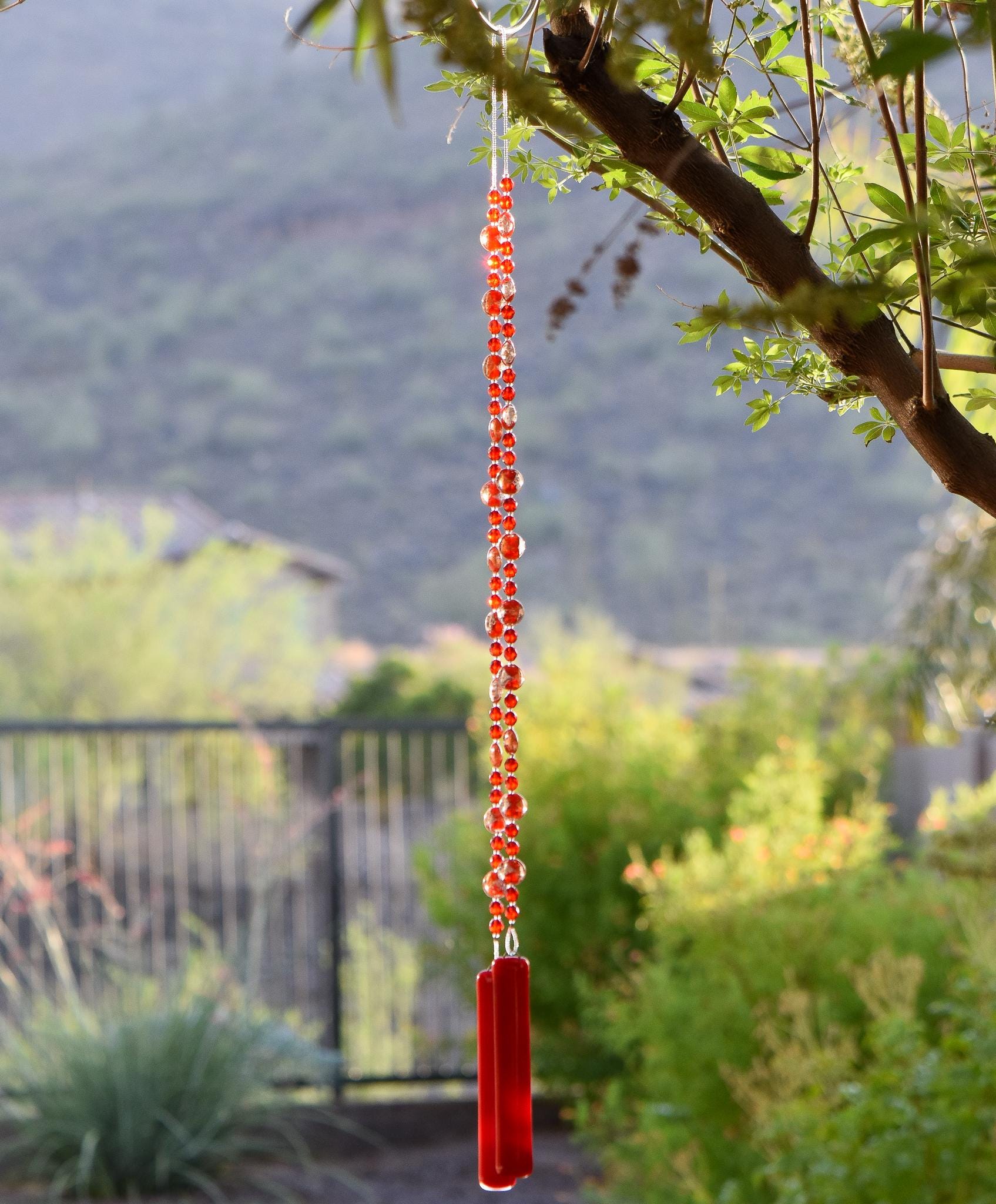 Red Metallic Glass Sun Catcher Wind Chime - Foil Lamp-worked Beads