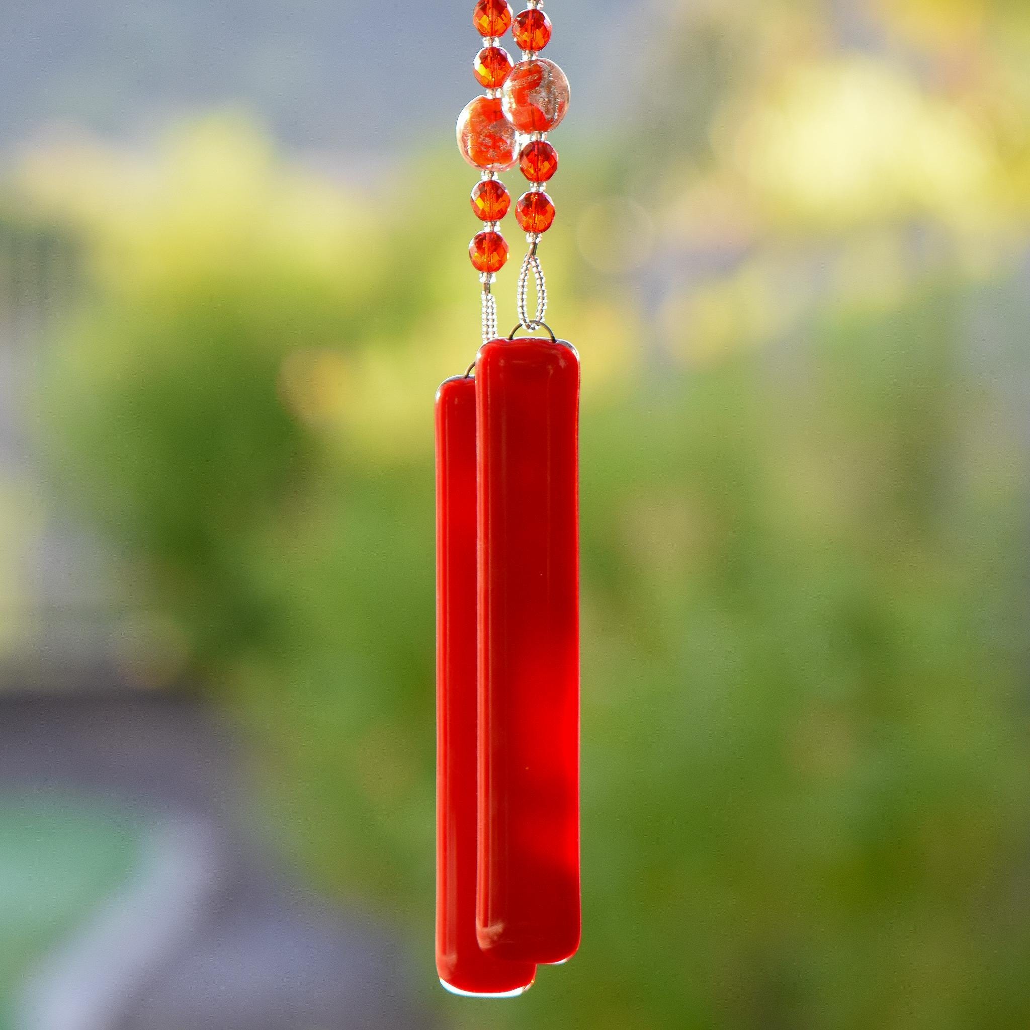 Red Metallic Glass Sun Catcher Wind Chime - Foil Lamp-worked Beads