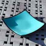Teal Green Glass Decorative Tray - 6" Square with Black Trim and Base