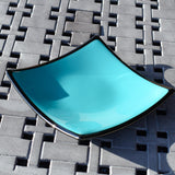 Teal Green Glass Decorative Tray - 6" Square with Black Trim and Base
