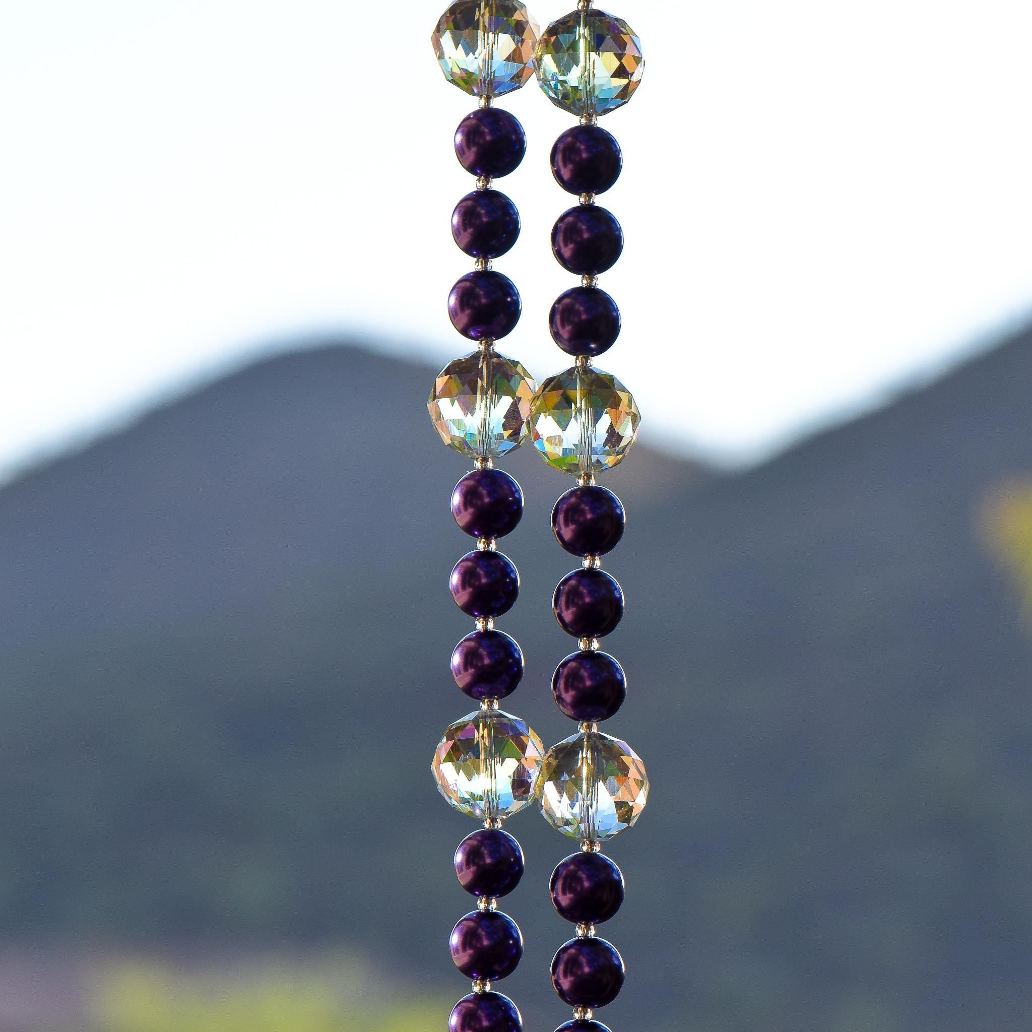 Brilliant Purple Pearls with Large Crystals - Sun Catcher and Wind Chime - Outdoor Decor