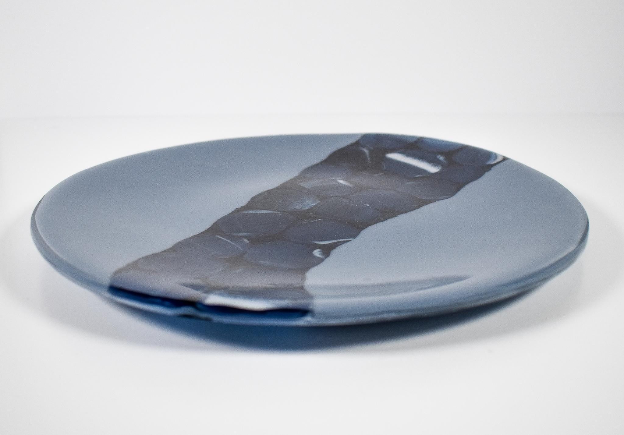 Handcrafted Fused Glass Plate in Payne's Gray and Sparkling Blue - Versatile Home Decor Piece