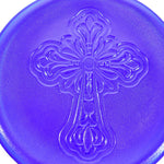 Elegant Dark Blue Glass Platter with Intricate Cross Detail - 10"