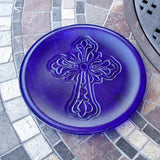 Elegant Dark Blue Glass Platter with Intricate Cross Detail - 10"