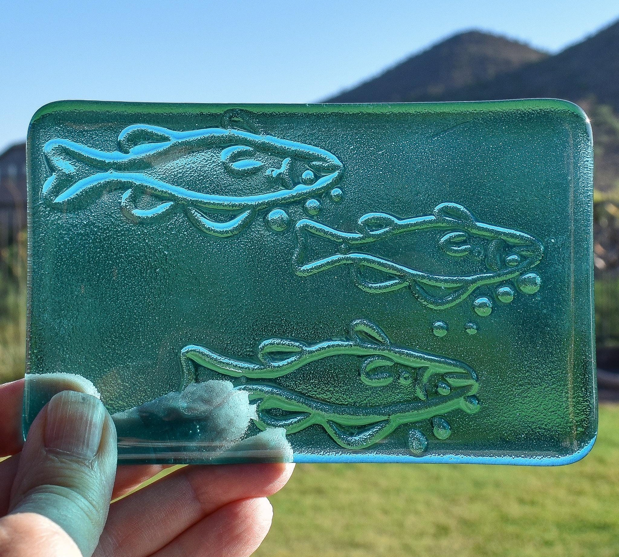 Glass Soap Dish with Fish Design - Various Colors