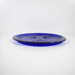 Elegant Dark Blue Glass Platter with Intricate Cross Detail - 10"