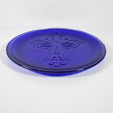 Elegant Dark Blue Glass Platter with Intricate Cross Detail - 10"