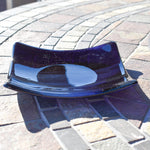 Deep transparent purple and white streaky glass formed into a 6&quot; square slightly sloped dish.