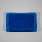 Aqua blue glass soap dish with wave design