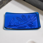 Glass Soap Dish with Olive Branch Design - Various Colors