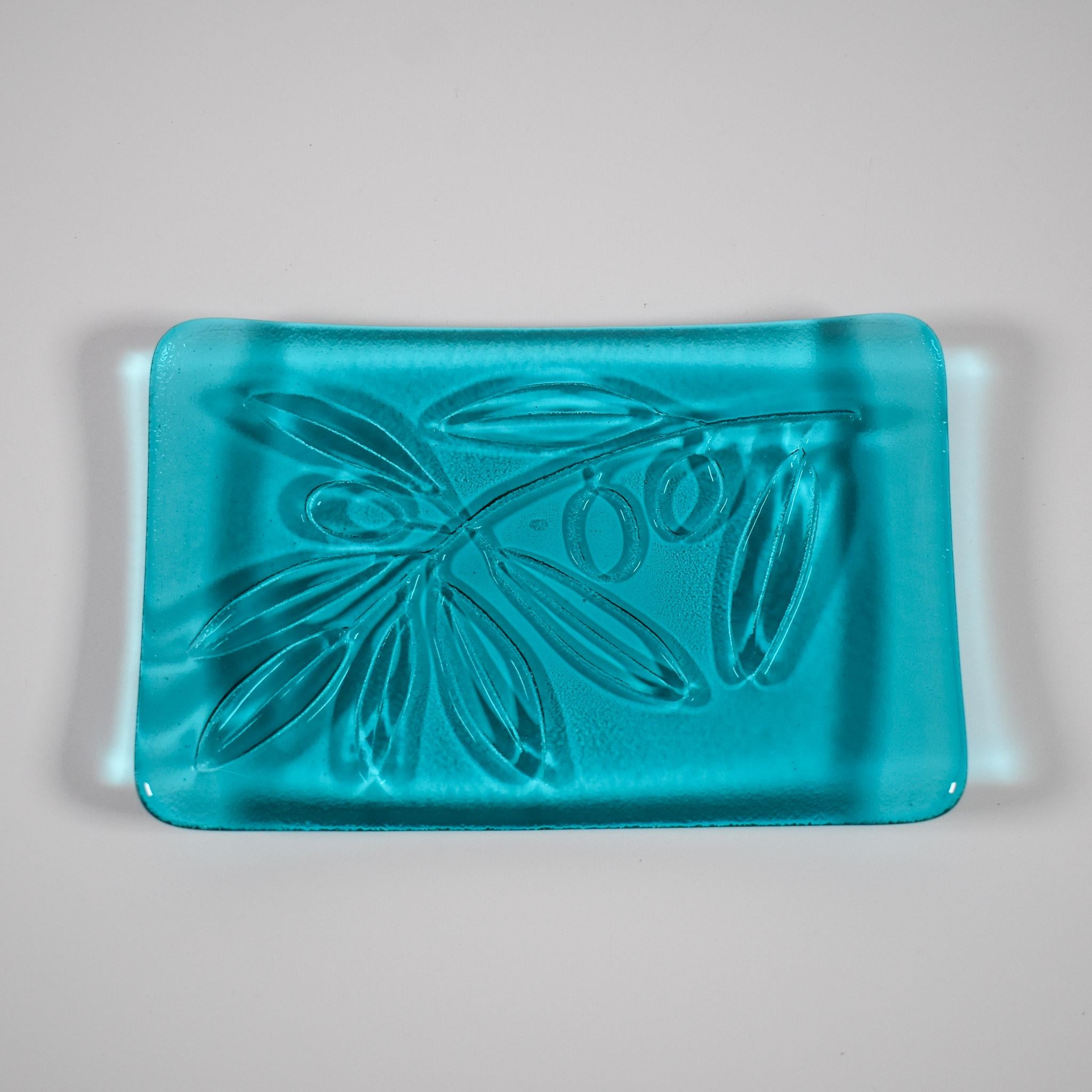 Glass Soap Dish with Olive Branch Design in Various Colors