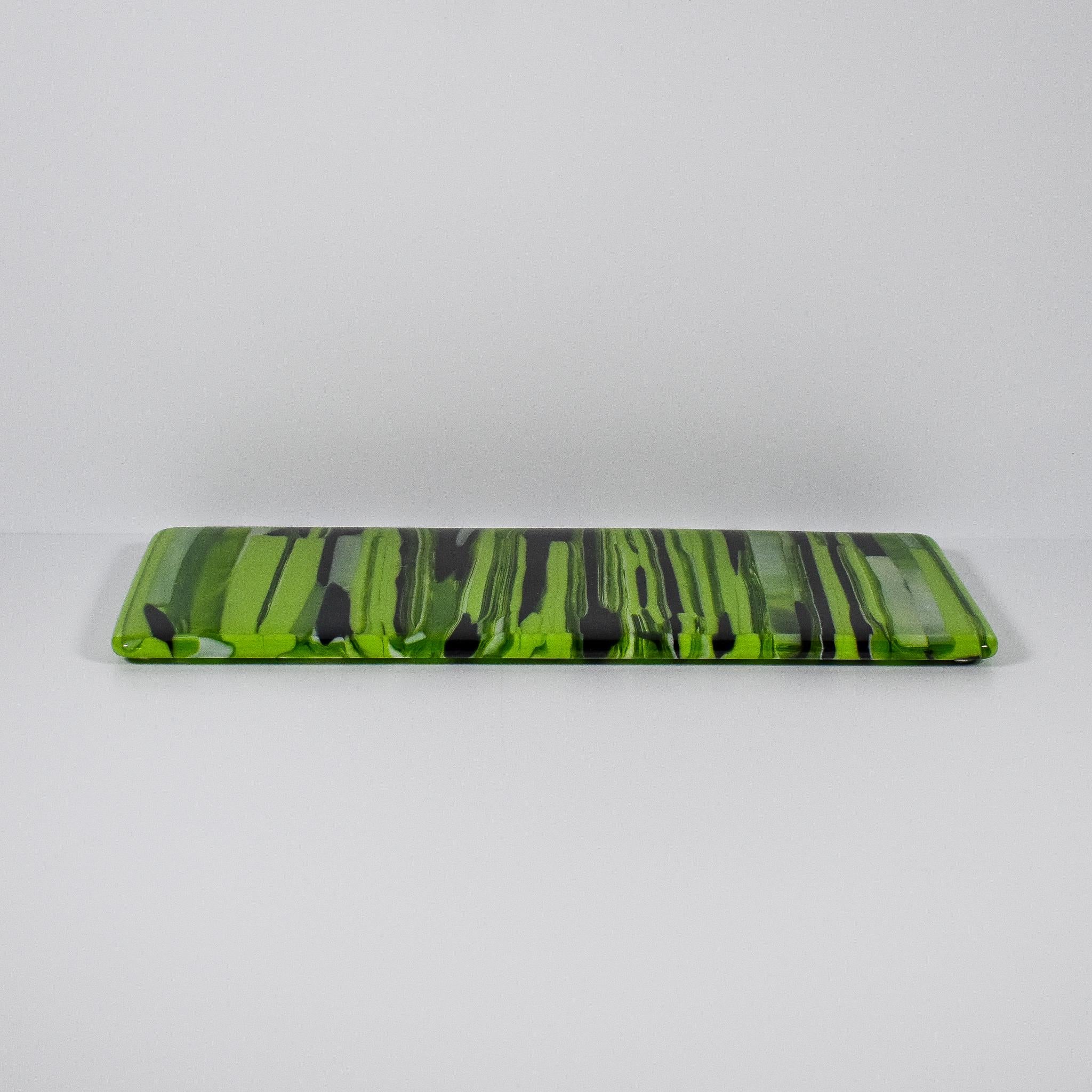 Modern Glass Cheese Board - Handcrafted Navy Blue and Lime Green Tray - 13x5 - Unique Gift Idea