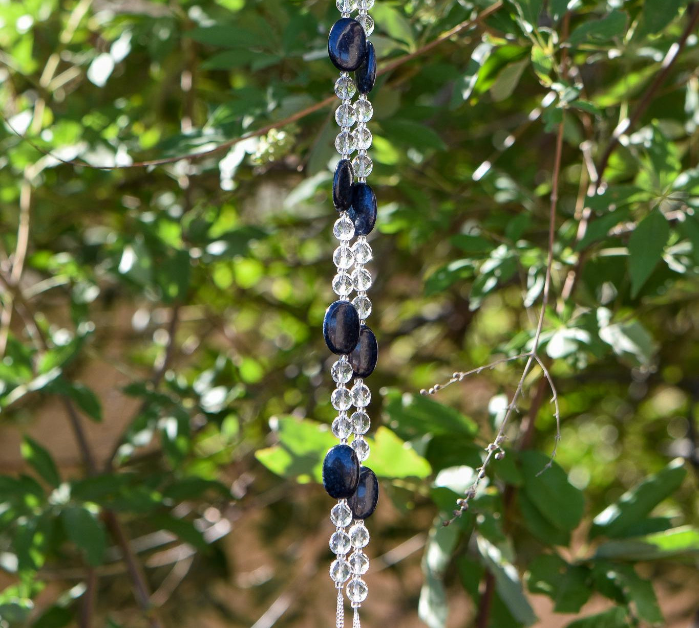 Blue Dumortierite Stone and Glass Sun Chime - Invite Magic into your Garden