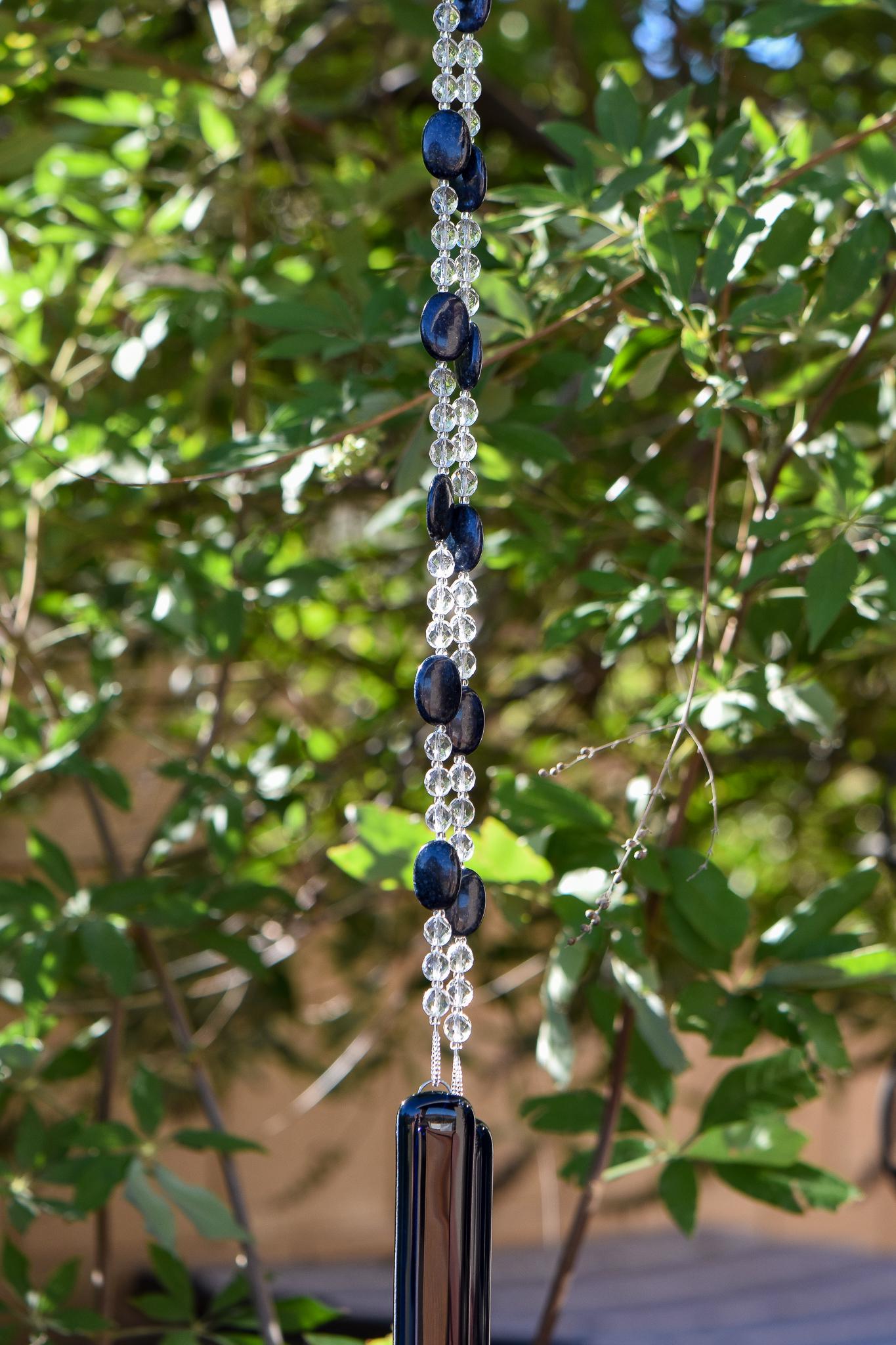 Blue Dumortierite Stone and Glass Sun Chime - Invite Magic into your Garden