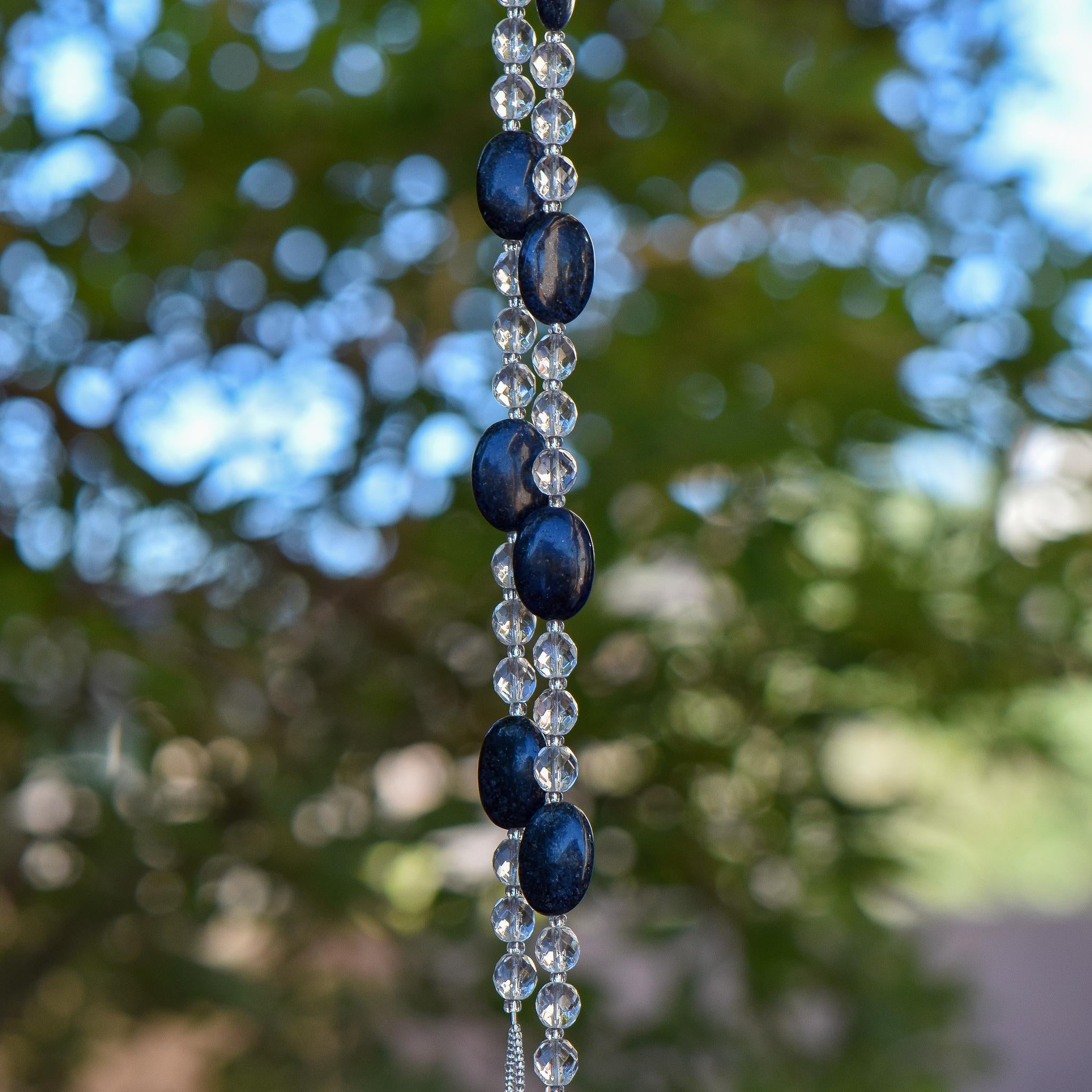 Blue Dumortierite Stone and Glass Sun Chime - Invite Magic into your Garden